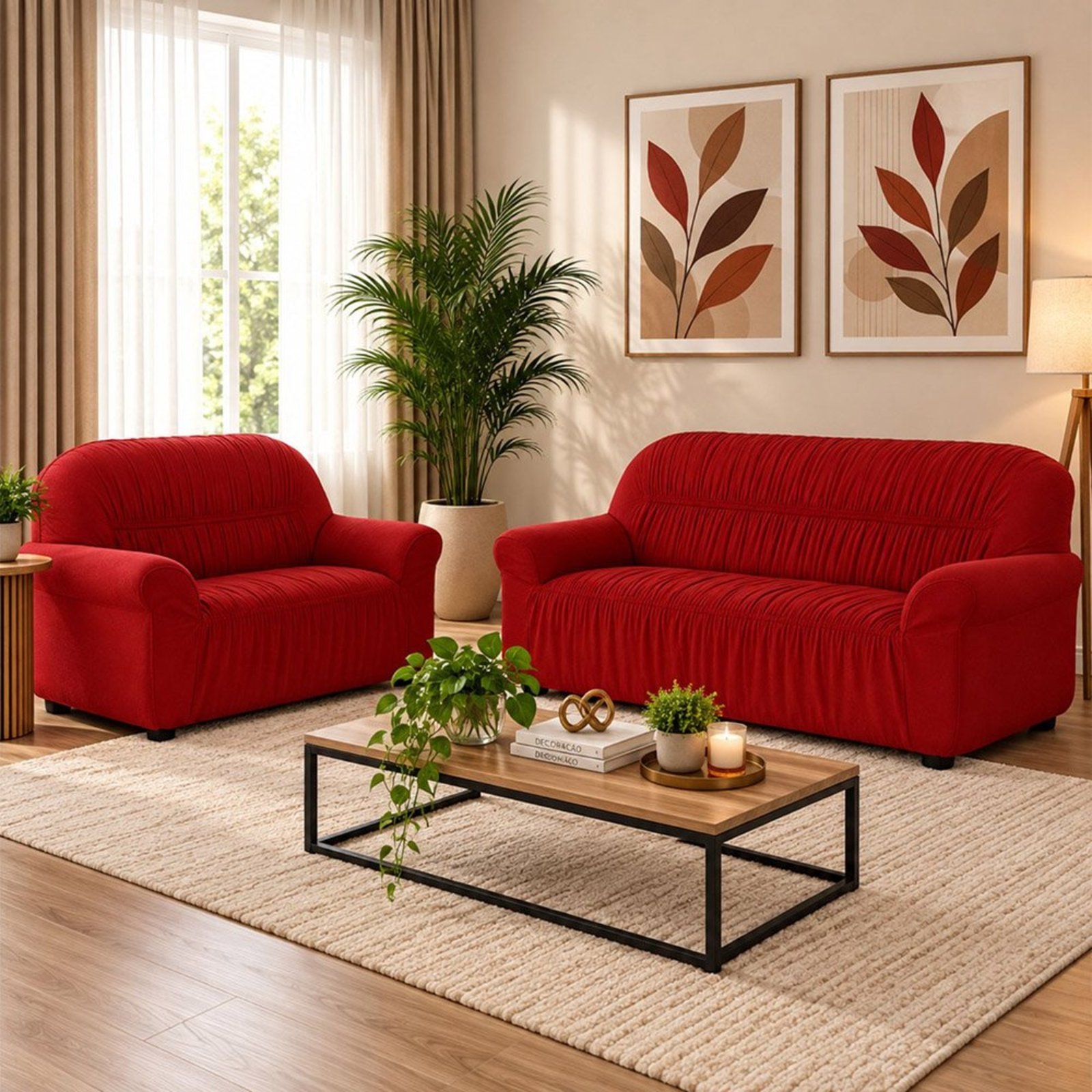 Capa para Sofá em Malha Elasticada 3 e 2 Lugares - Vermelho