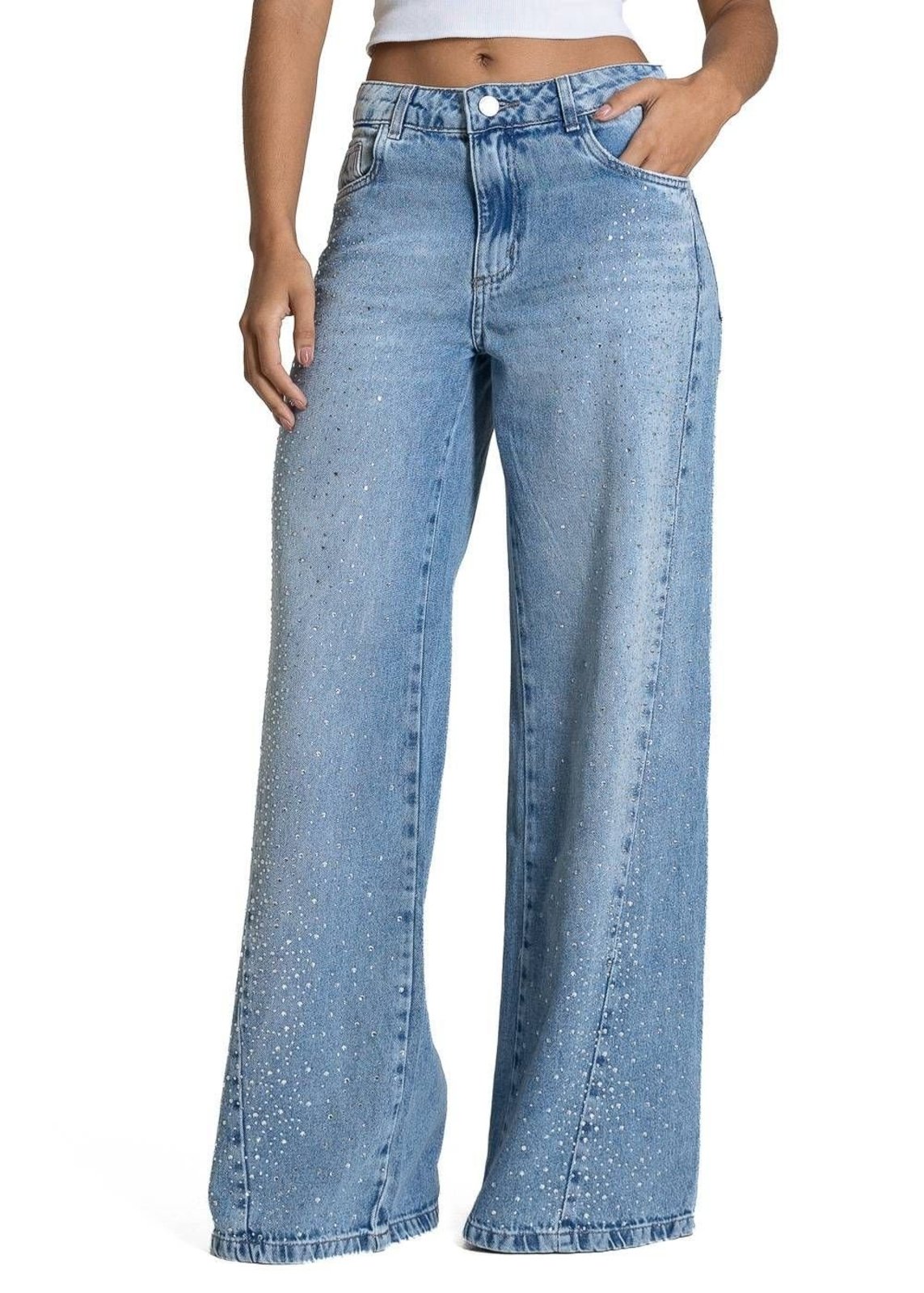Calça Jeans Sawary Wide Leg Brilho - 283046 AZUL - Azul - Sawary