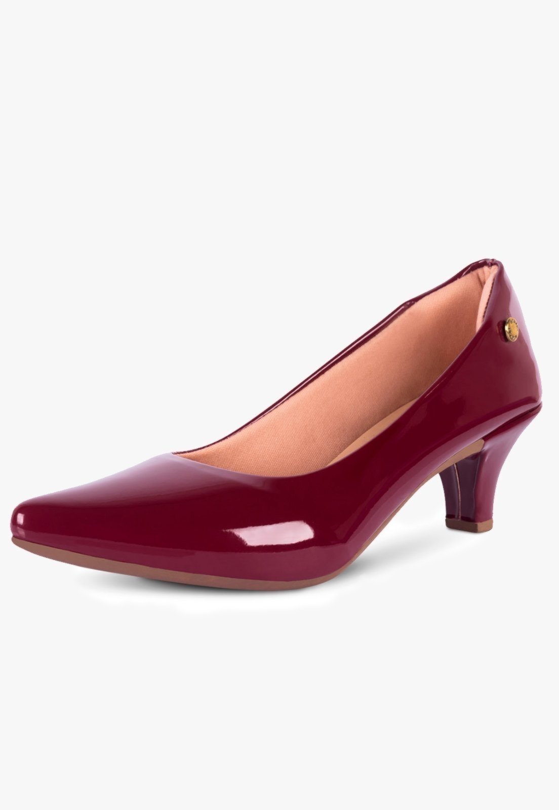 Scarpin Feminino Salto Baixo Fino Clássico Salto Bico Fino Vinho Cereja Marsala