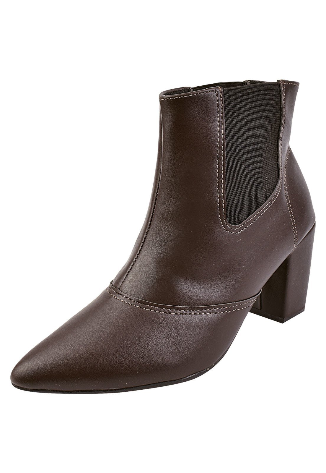 Bota Cano Curto Rosa Chic Calçados Bico Fino Salto Alto Elástico Calce Fácil Feminino Café