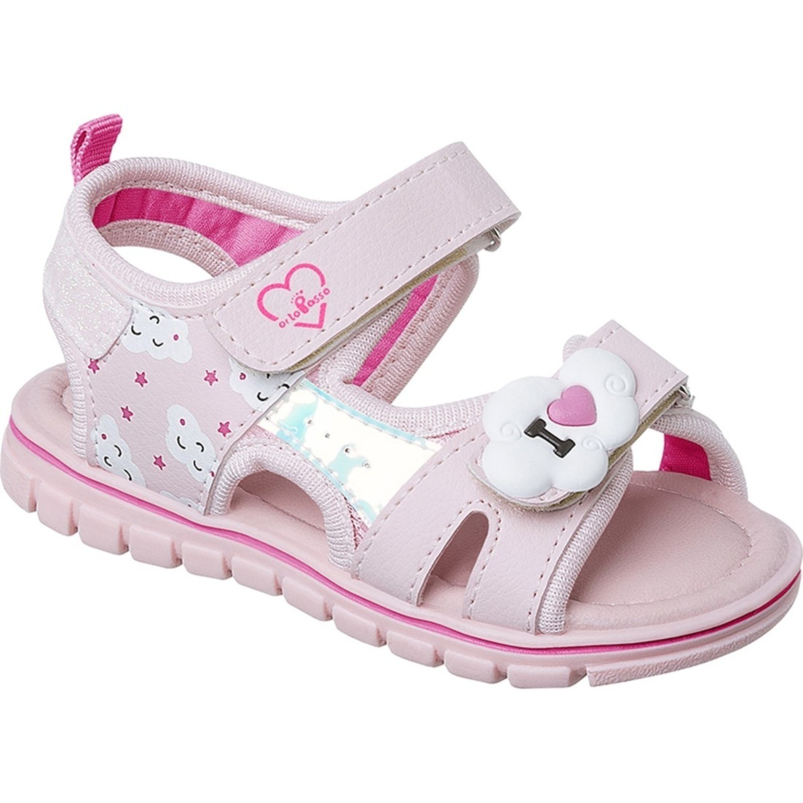 Vista 2 Infantil - Sandália Ortopasso Anatômica Menina Nuvenzinha rosa Ortopasso rosa