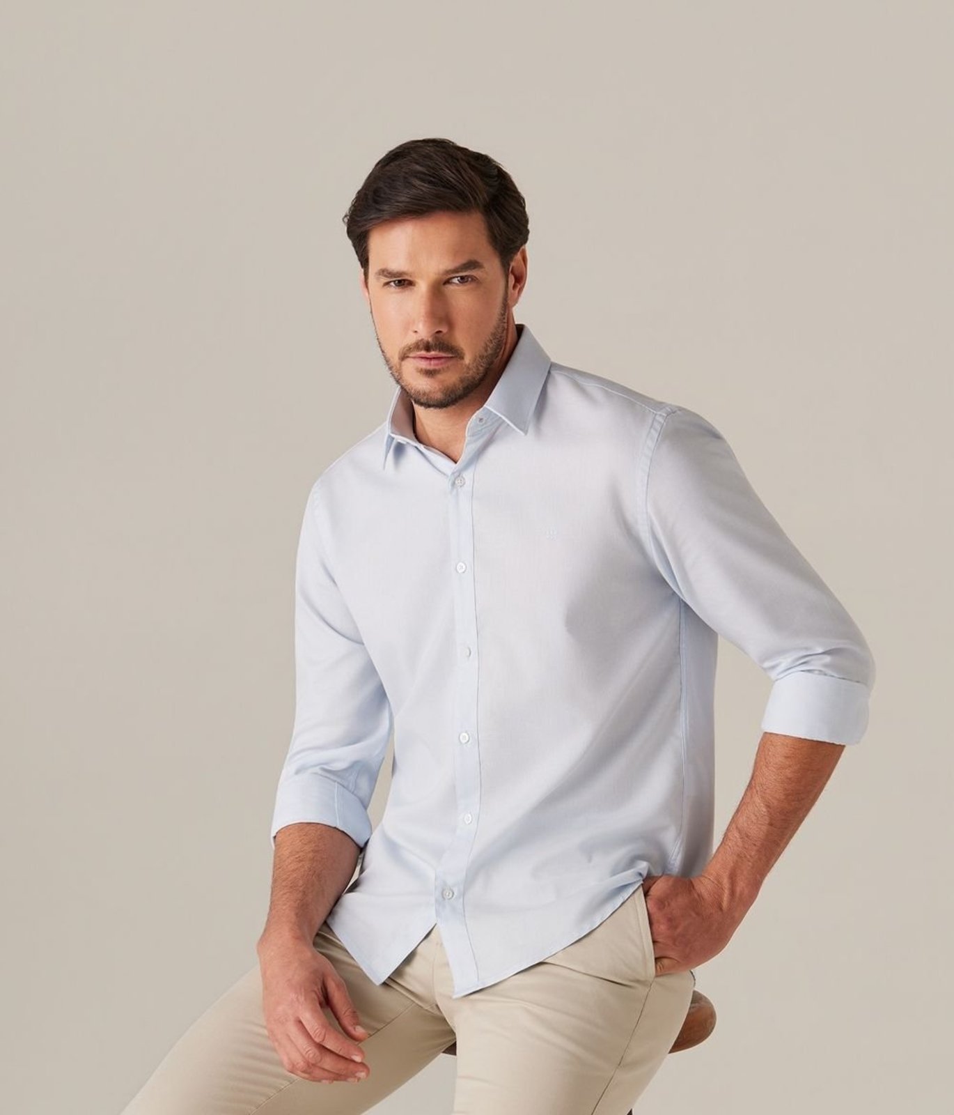 Camisa Business Mk Bordado Masculina Azul Claro