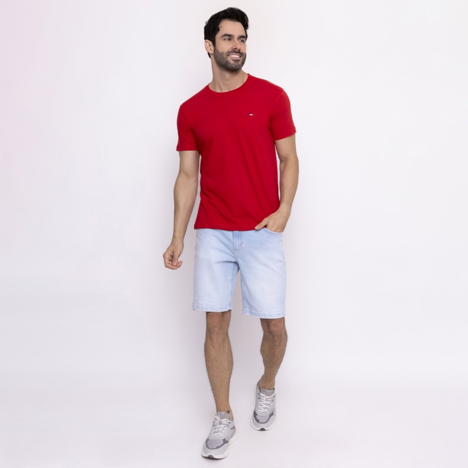 Vista 3 Kit 3 Peças Camisetas Básicas Masculina FMF Laranja Branco em Algodão Premium no Estilo Tommy Bordado França vermelho FMF vermelho