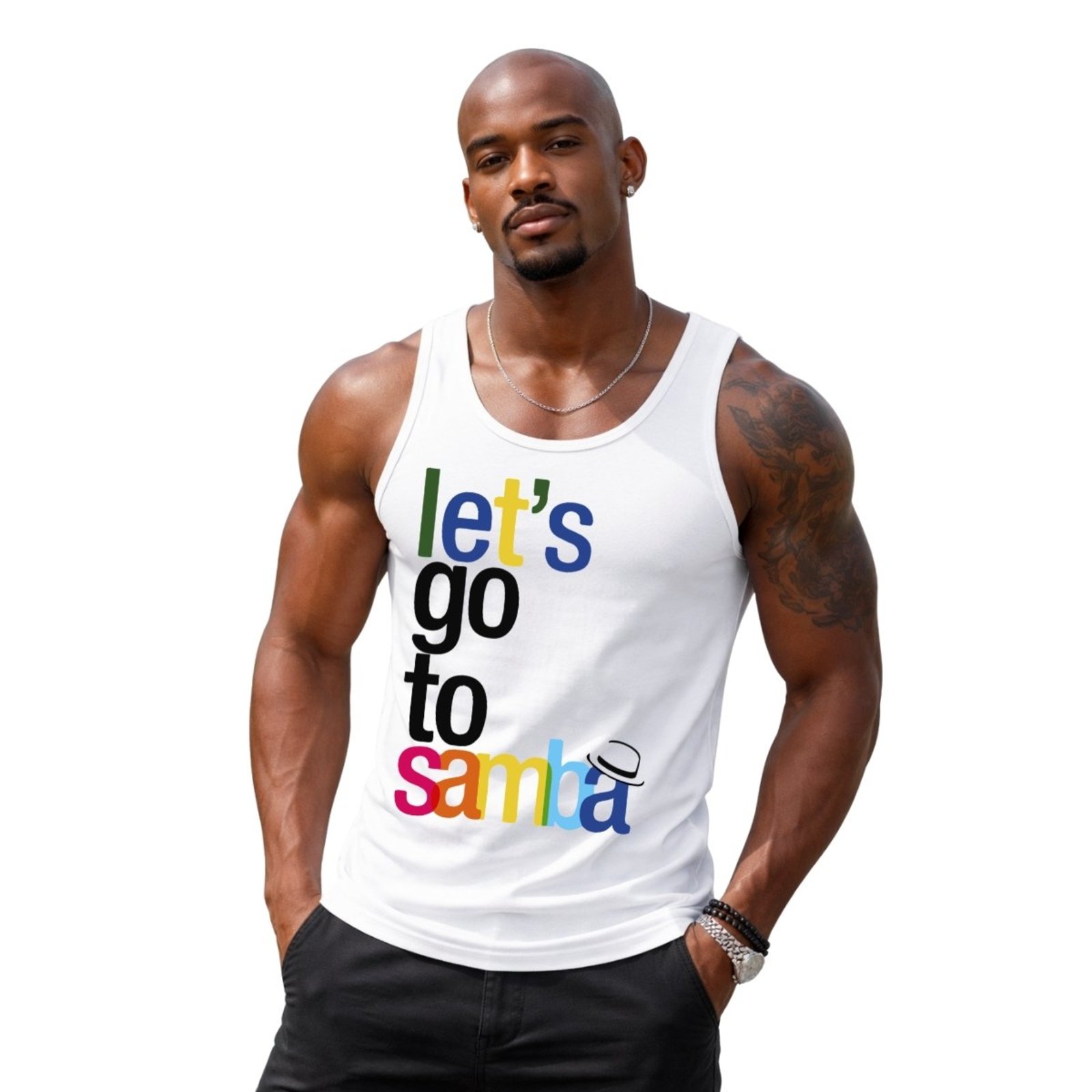Camisa Regata Masculina de Algodão Camiseta Gola Redonda Estampada Lets