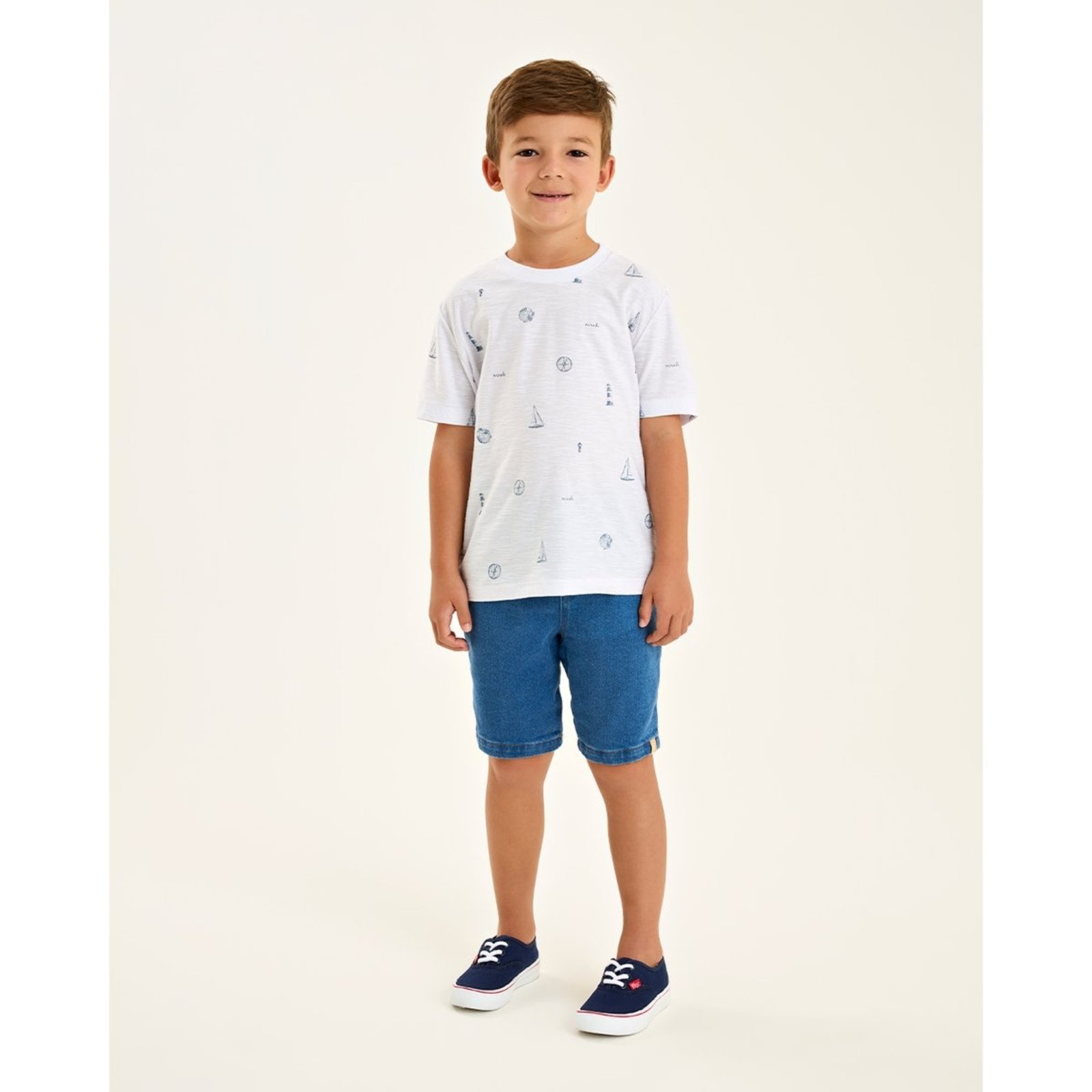 Infantil - Bermuda Menino em Jeans Moletom com Elastano