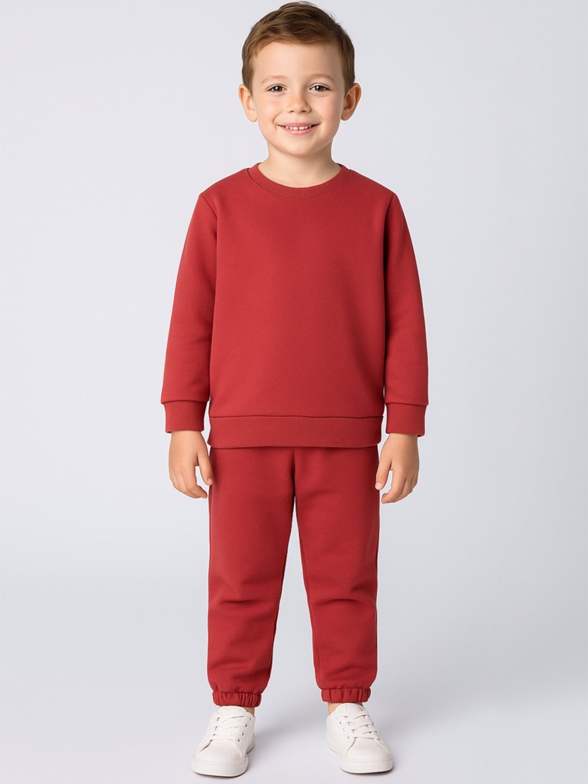 Infantil – Conjunto Bugbee Blusa Manga Longa e Calça Moletom Gola Redonda Liso Sem Estampa Menino Vermelho