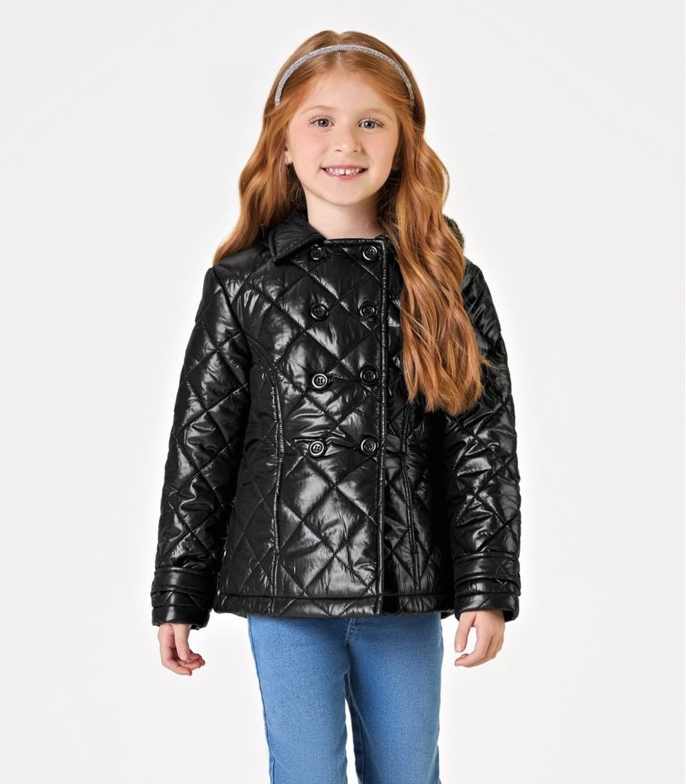 Infantil - Jaqueta Puffer com Capuz Feminino Trick Nick Preto