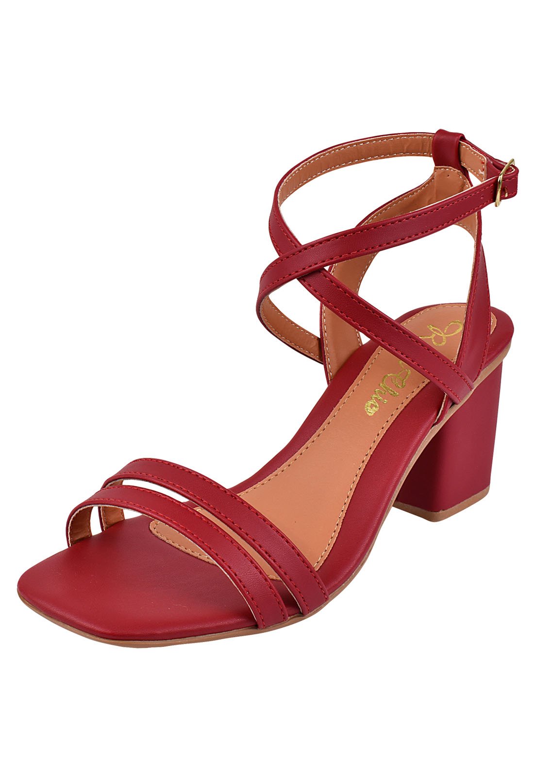 Sandália Salto Grosso Rosa Chic Calçados Salto Alto 7cm Bloco Vermelho