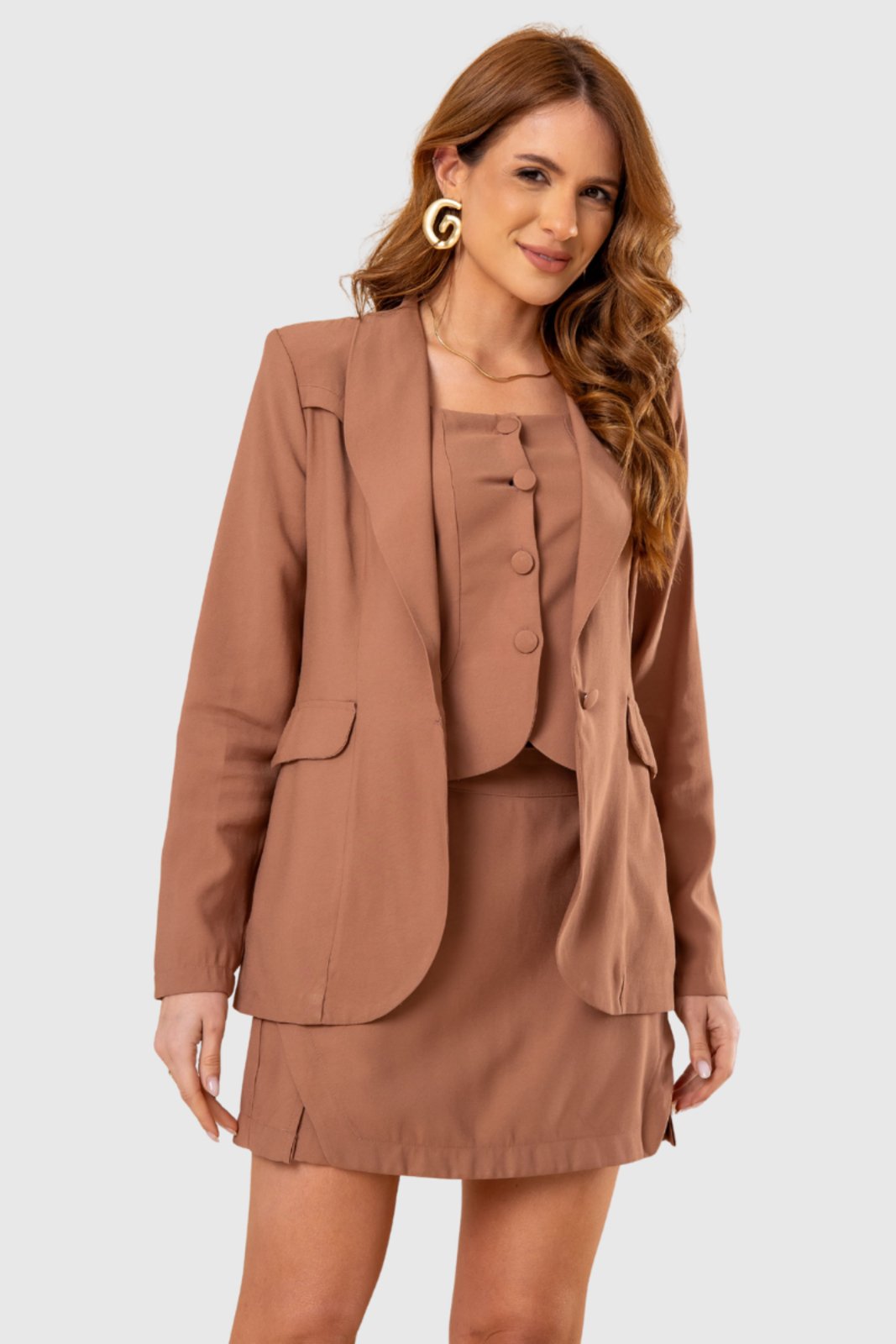 Blazer Feminino Amora Café Pregas Chocolate