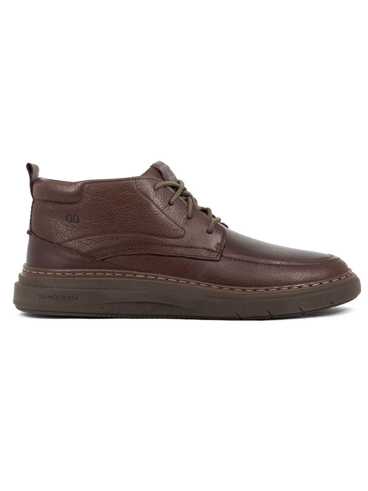 Bota Masculina Democrata Denim Clash Couro Com Cadarço Confortável Marrom Café Grid