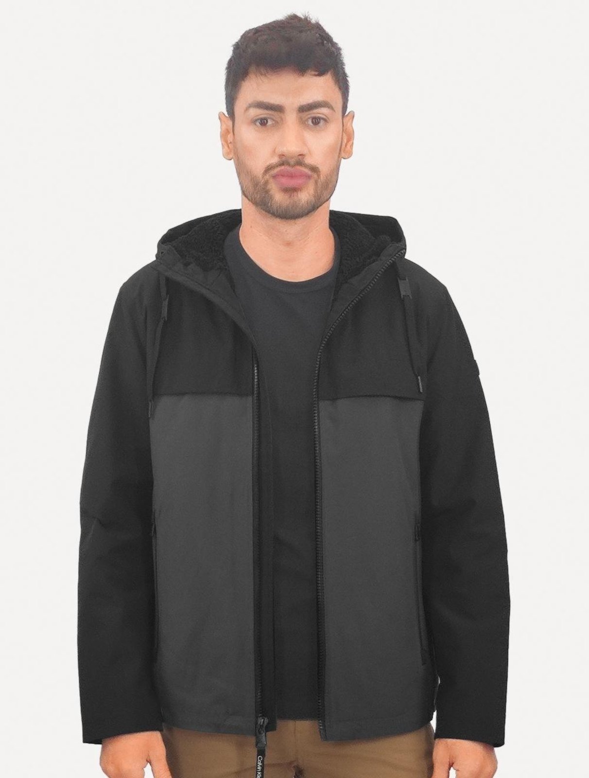 Jaqueta Calvin Klein Masculina Nylon Hoodie Windbreaker Chumbo