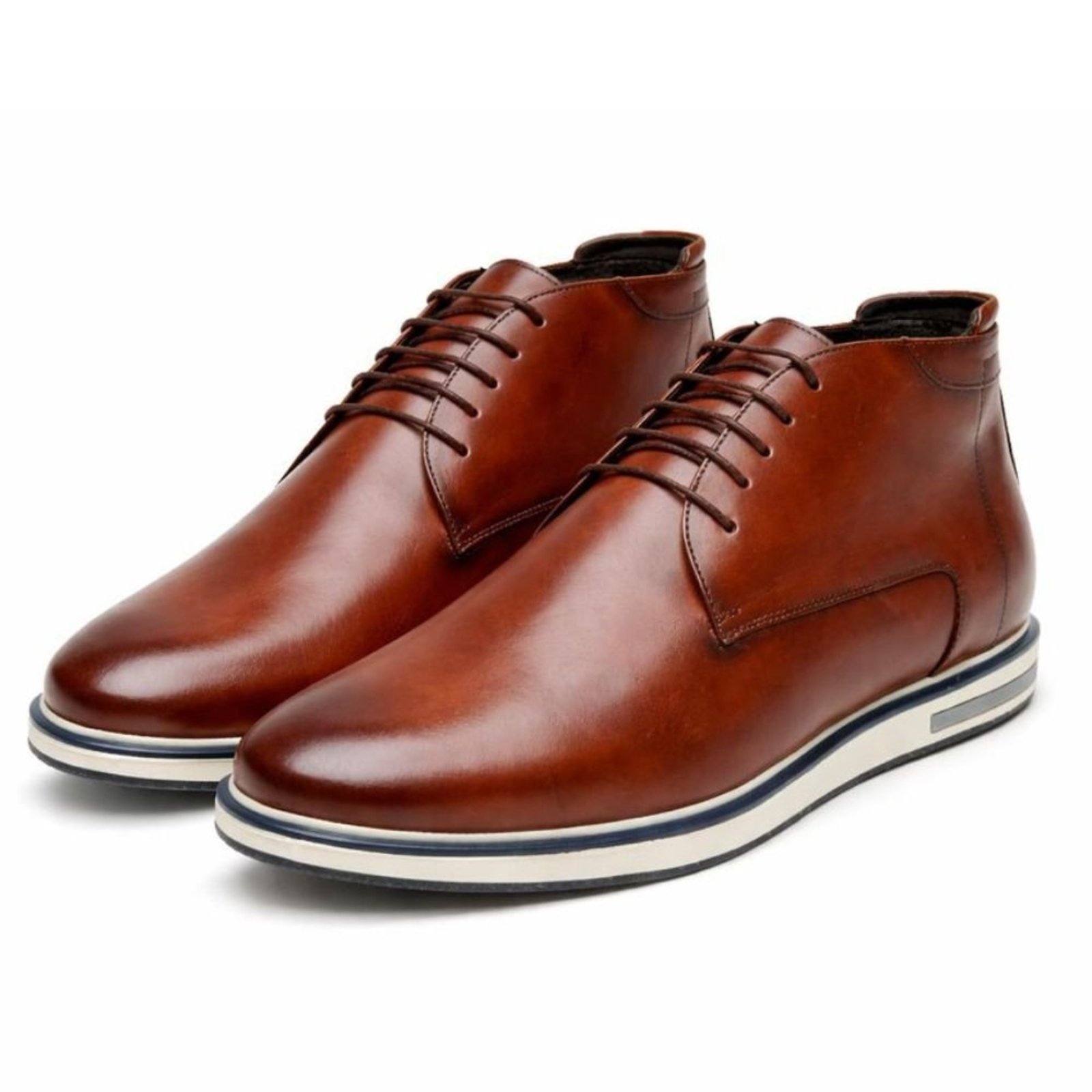 Sapato Masculino Anna Andrade Bota Em Couro Cano Baixo Amarrar Elegante Macio Marrom