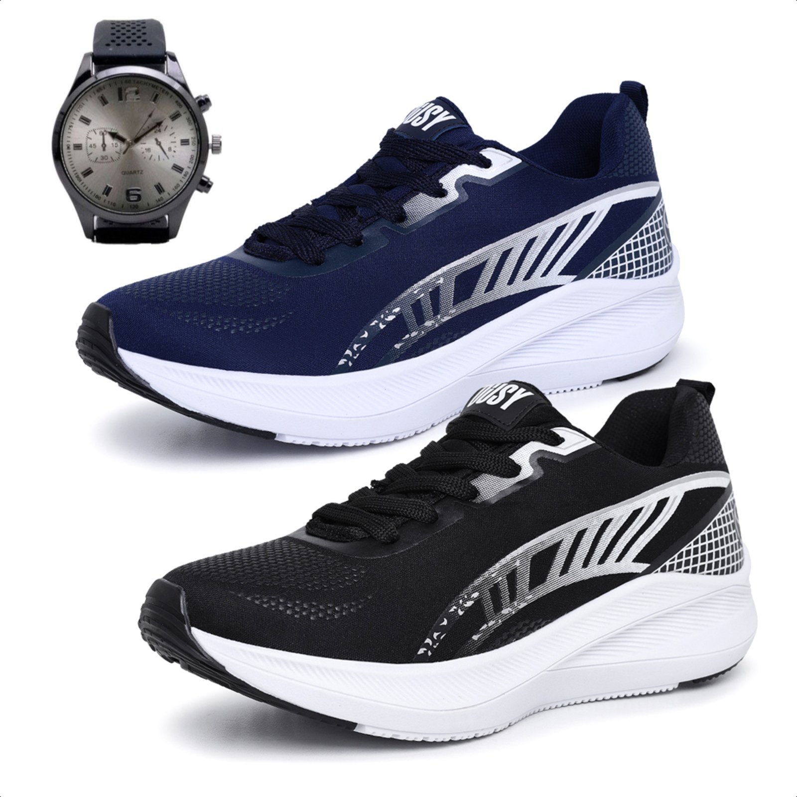 Kit 2 Tênis Masculino Esportivo Izabella Helena Treino Academia Caminhada Fitness Leve Confortável + Relógio Combo