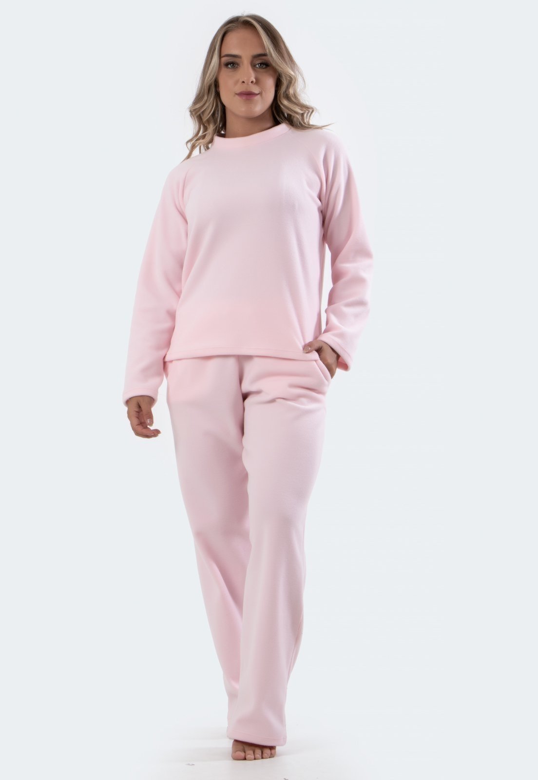 Pijama Feminino Linha Noite Longo Inverno Plush Super Conforto Rosa