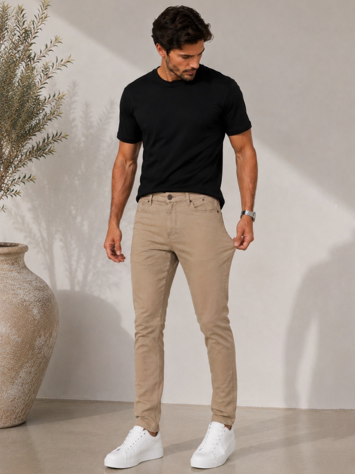 Calça Sarja Masculina Reduzy Slim Caqui