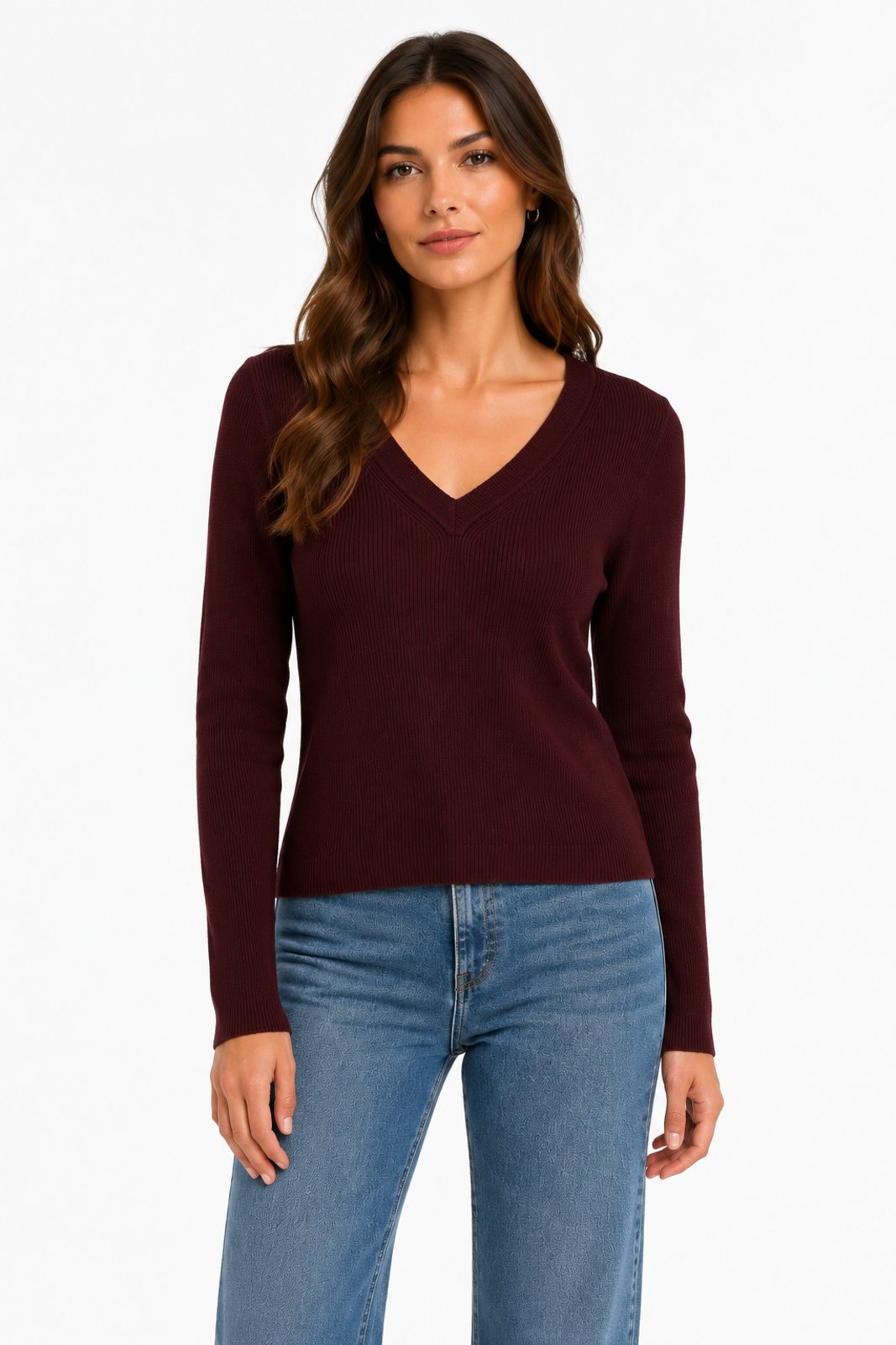Blusa Tricot D Bell Outlet Fashion Gola V Vinho