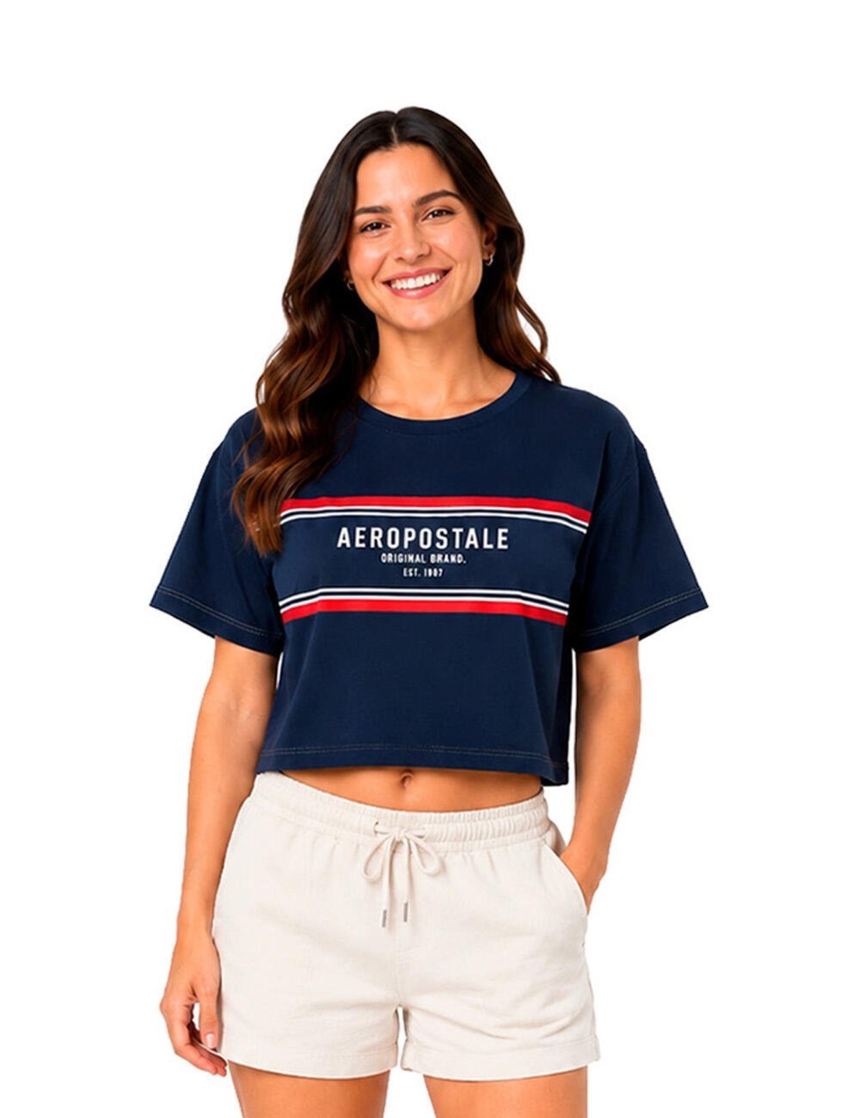 Camiseta Cropped Manga Curta Feminina Silkada Aéropostale 98130128 Azul Marinho
