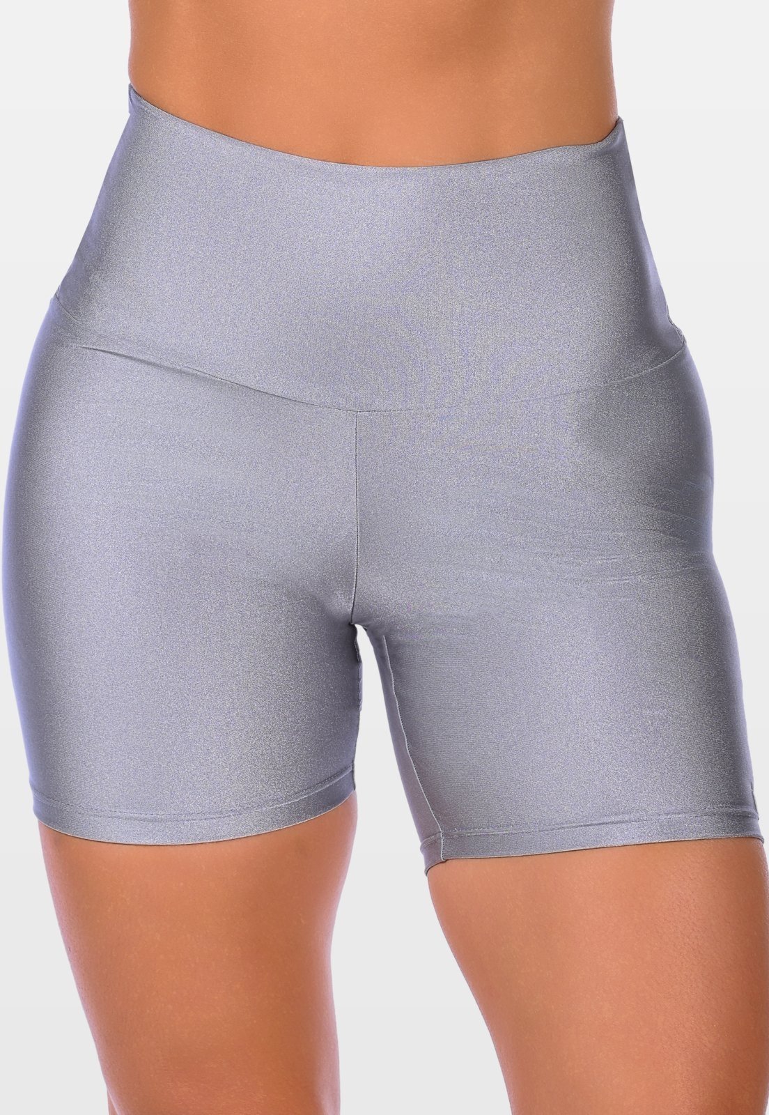 Vista 2 Short Curto Fitness Cós Alto Cirrê Summer Soul Básico prata Summer Soul prata