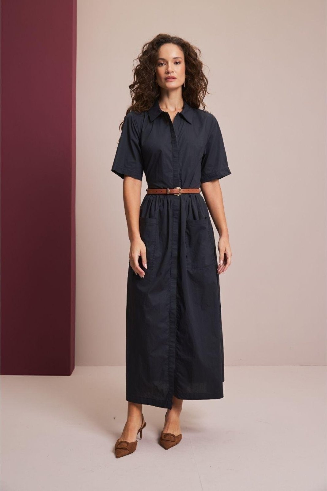 Vestido Com Bolsos Carlota Costa Azul