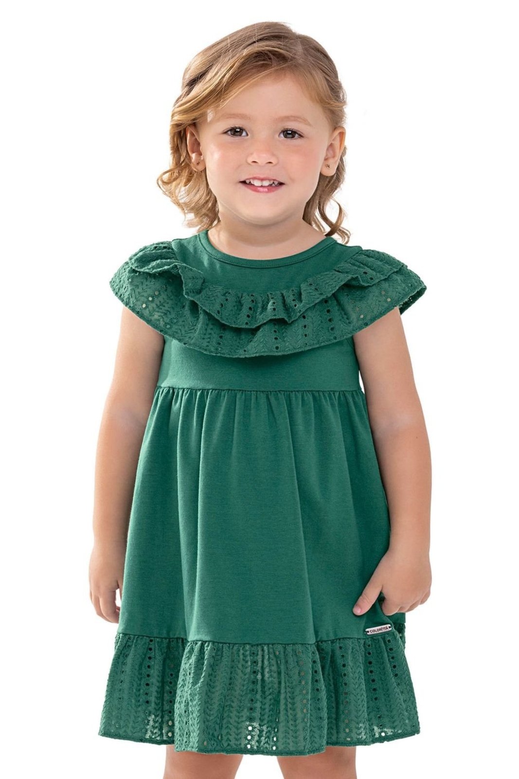 Infantil - Vestido Menina Babado Bordado Colorittá Verde