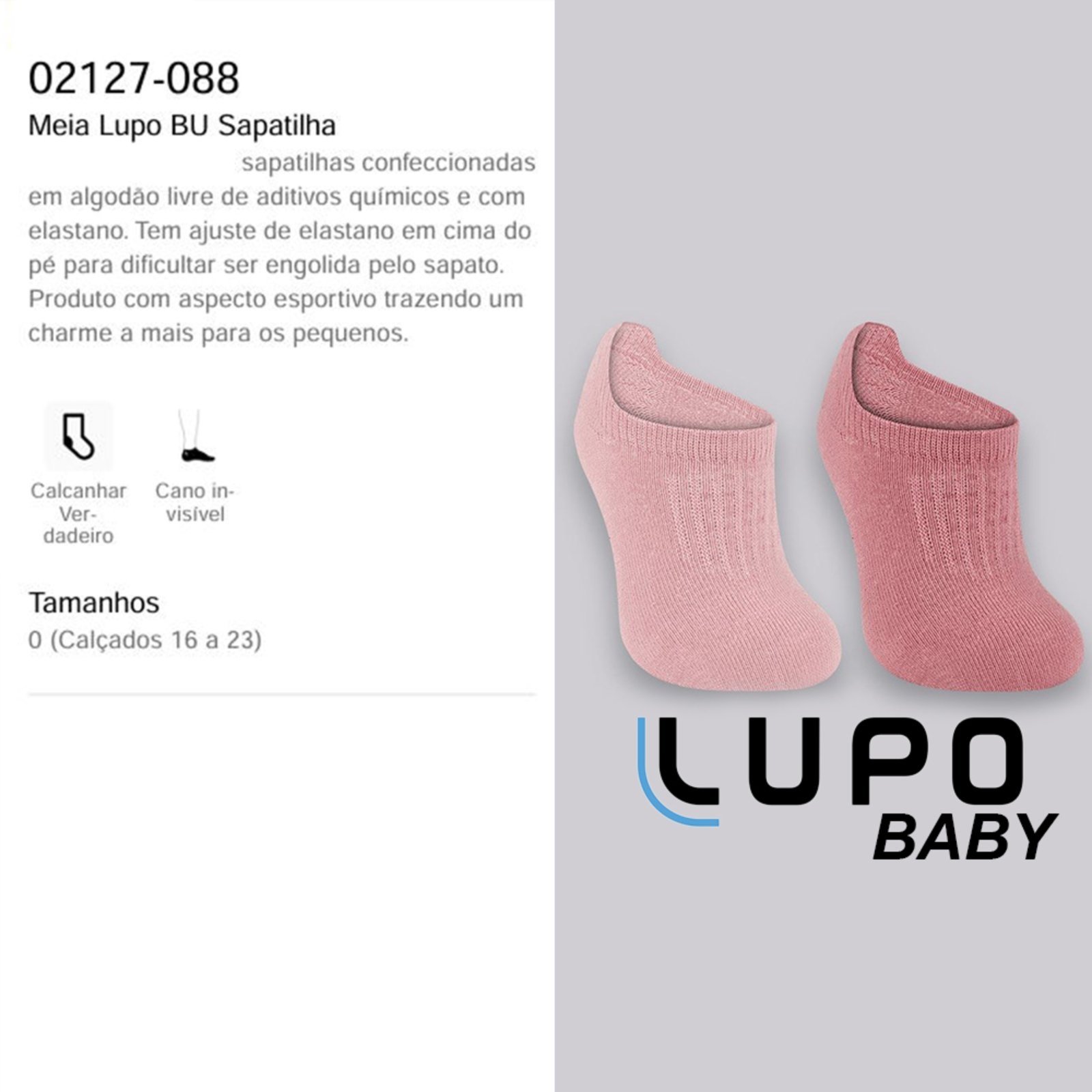 Vista 3 Kit 2 Meia Sapatilha Lupo Baby 02127 0905 rosa Lupo rosa