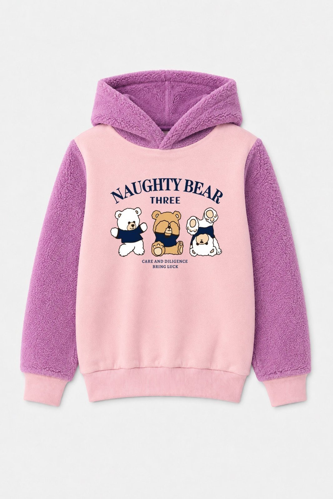 Infantil - Blusão Moletom Peluciado com Manga e Capuz Plush Naughty Bear - Lilas