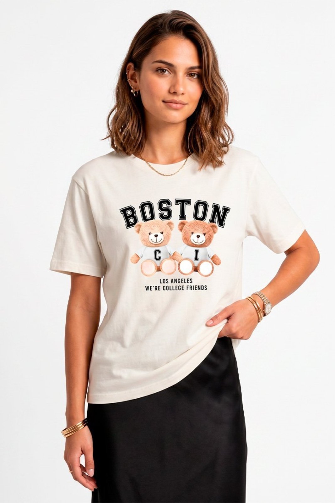 T-shirt Feminina Cianitas Off Estampa Ursos Boston