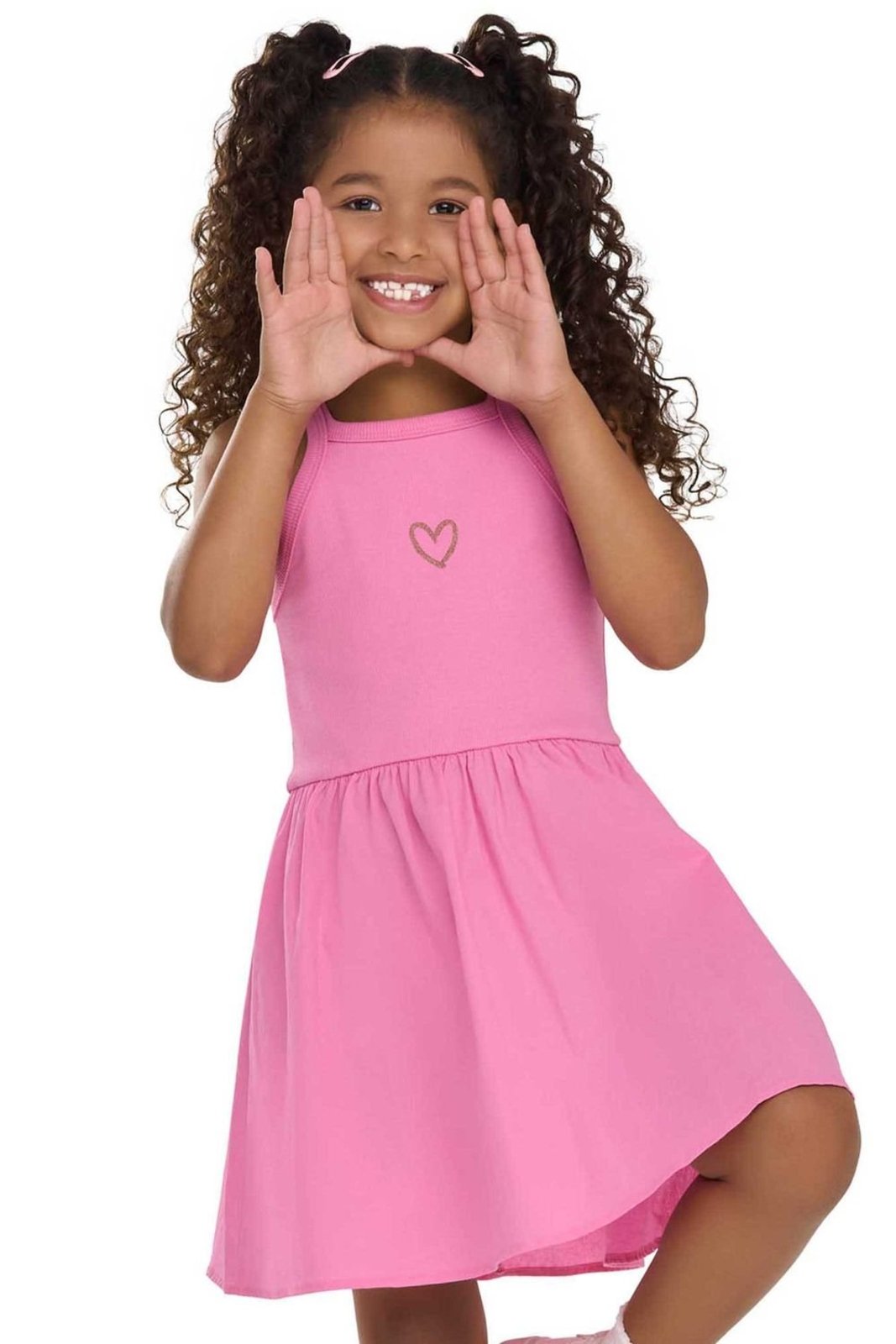 Infantil - Vestido Menina Ribana Coração Elian Rosa