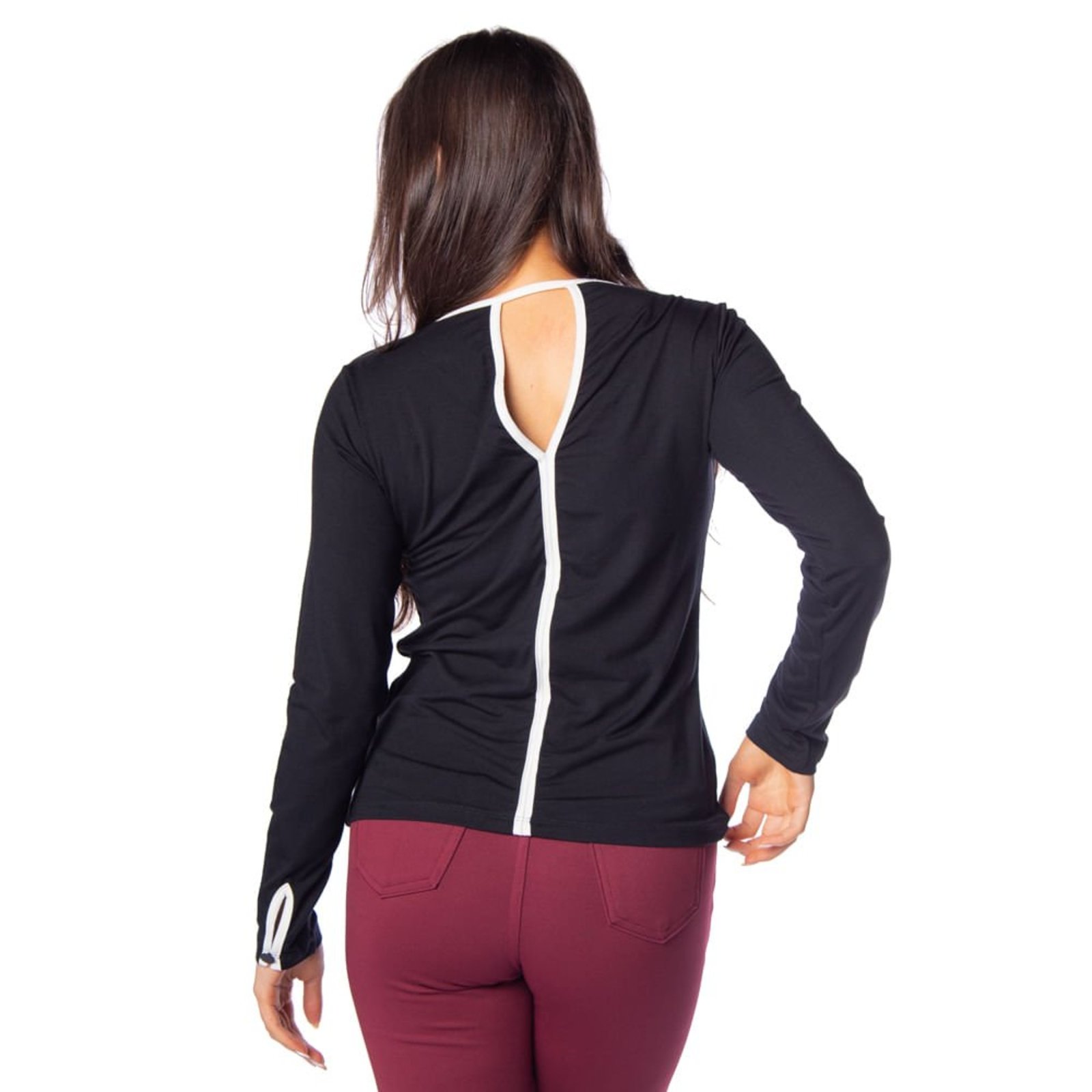 Vista 3 Blusa Feminina Olho Fatal com Recorte nas Costas branco preto Olho Fatal preto