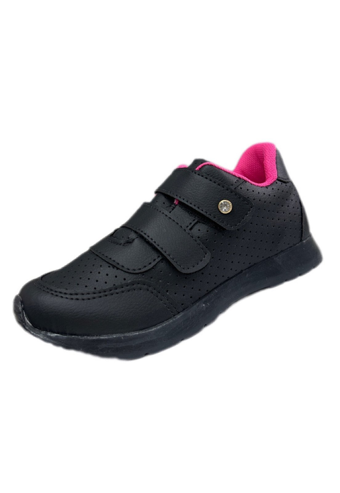 Infantil – Tenis colegial feminino furadinho Preto e Pink