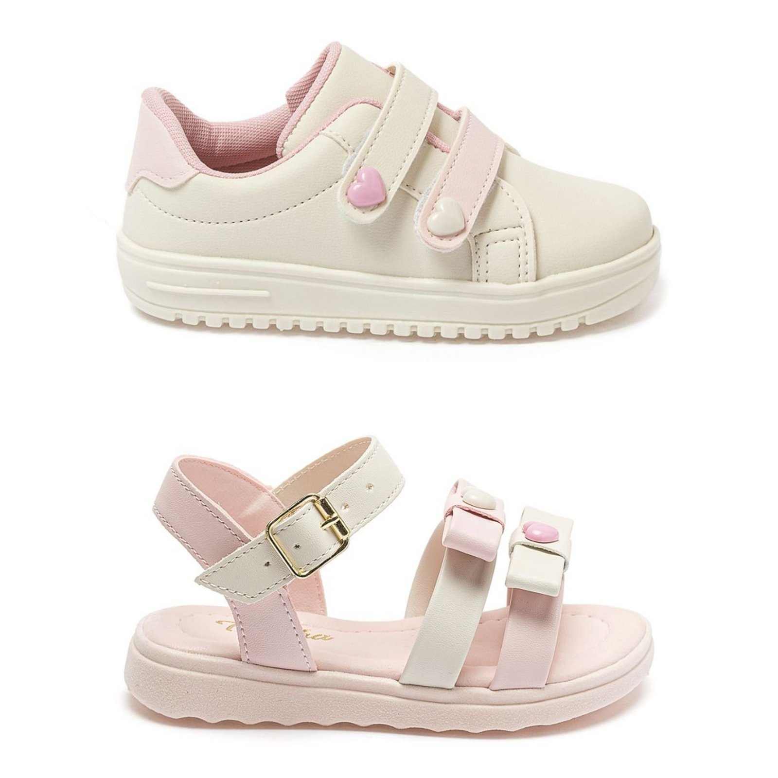 Infantil - Kit Tênis e Sandália Menina Casual Escolar Confortável Volta as Aulas Off White