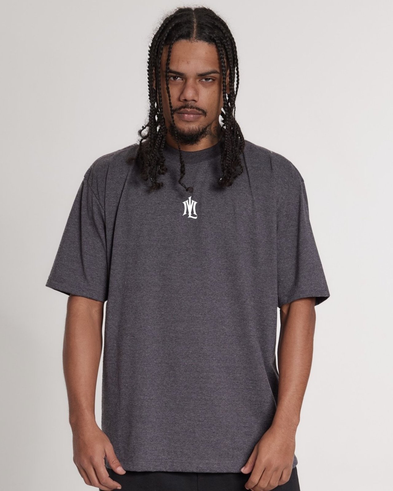 Camiseta Oversized Estampada ML - Cinza Mescla