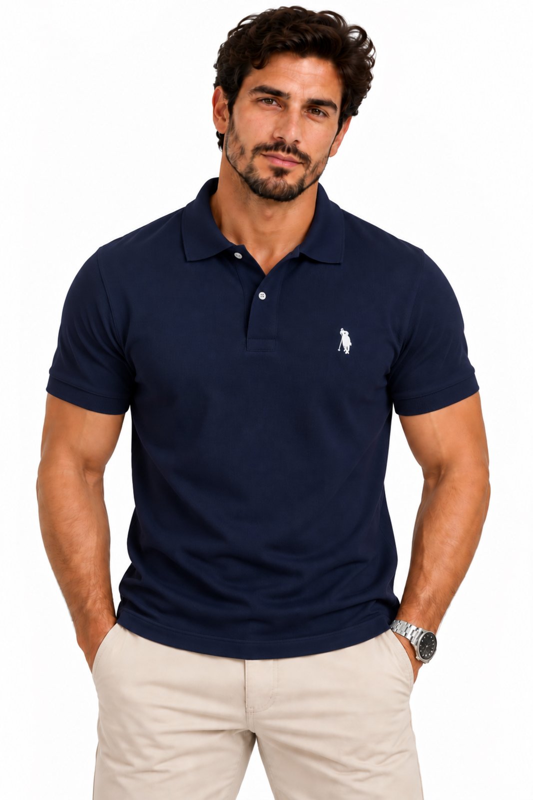Camisa Polo Masculina D Bell Outlet Fashion Piquet Azul Marinho