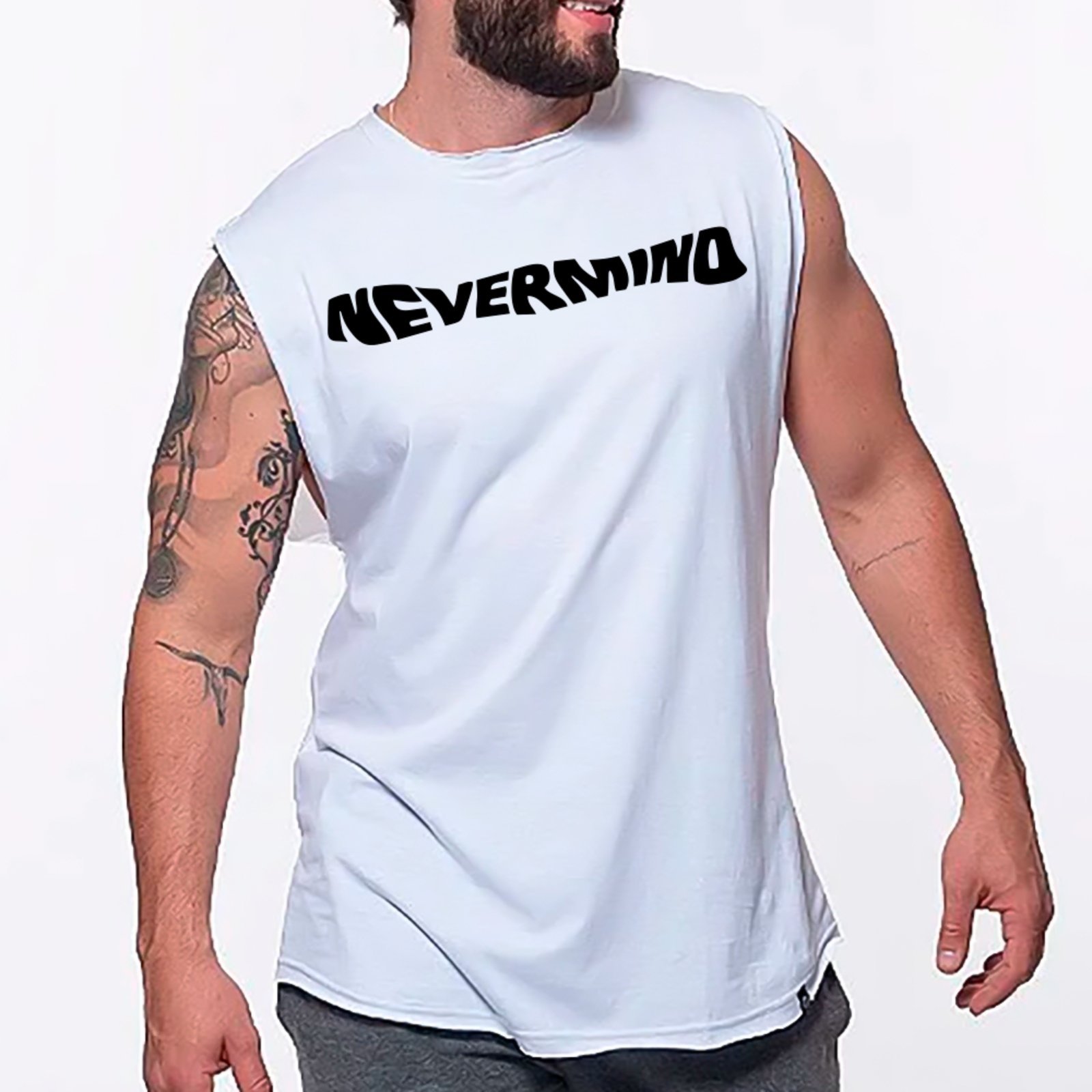 Camiseta Regata Machão Ousy Nevermind Estilo Grunge Oversized Masculina Branco