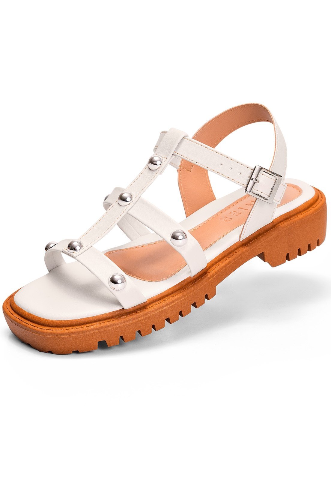 Sandália Feminina Lumiss Flatform Tratorada Fisher Rebite Gladiadora Off White