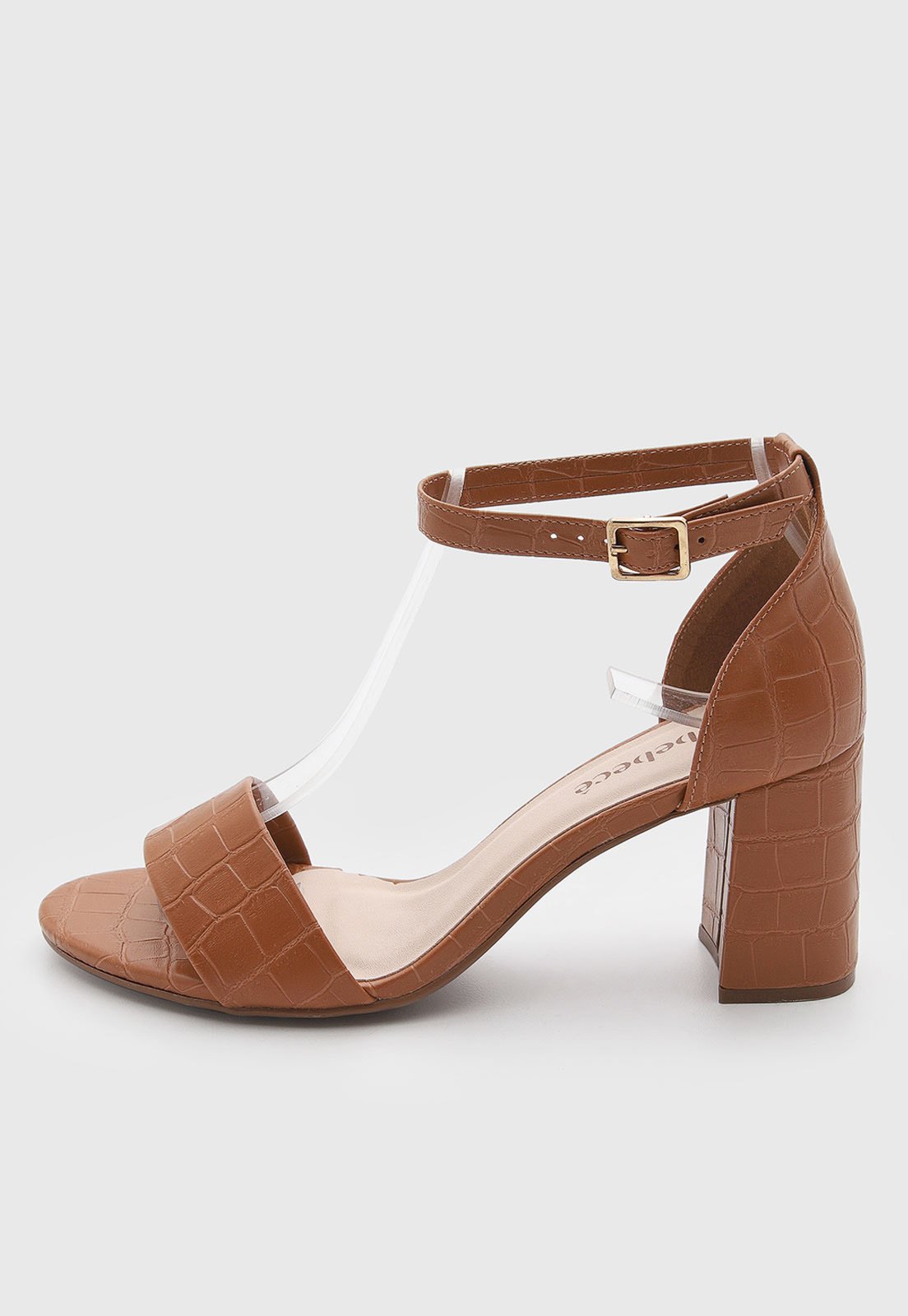 Sandália Feminina cê Salto Bloco Textura Croco Marrom