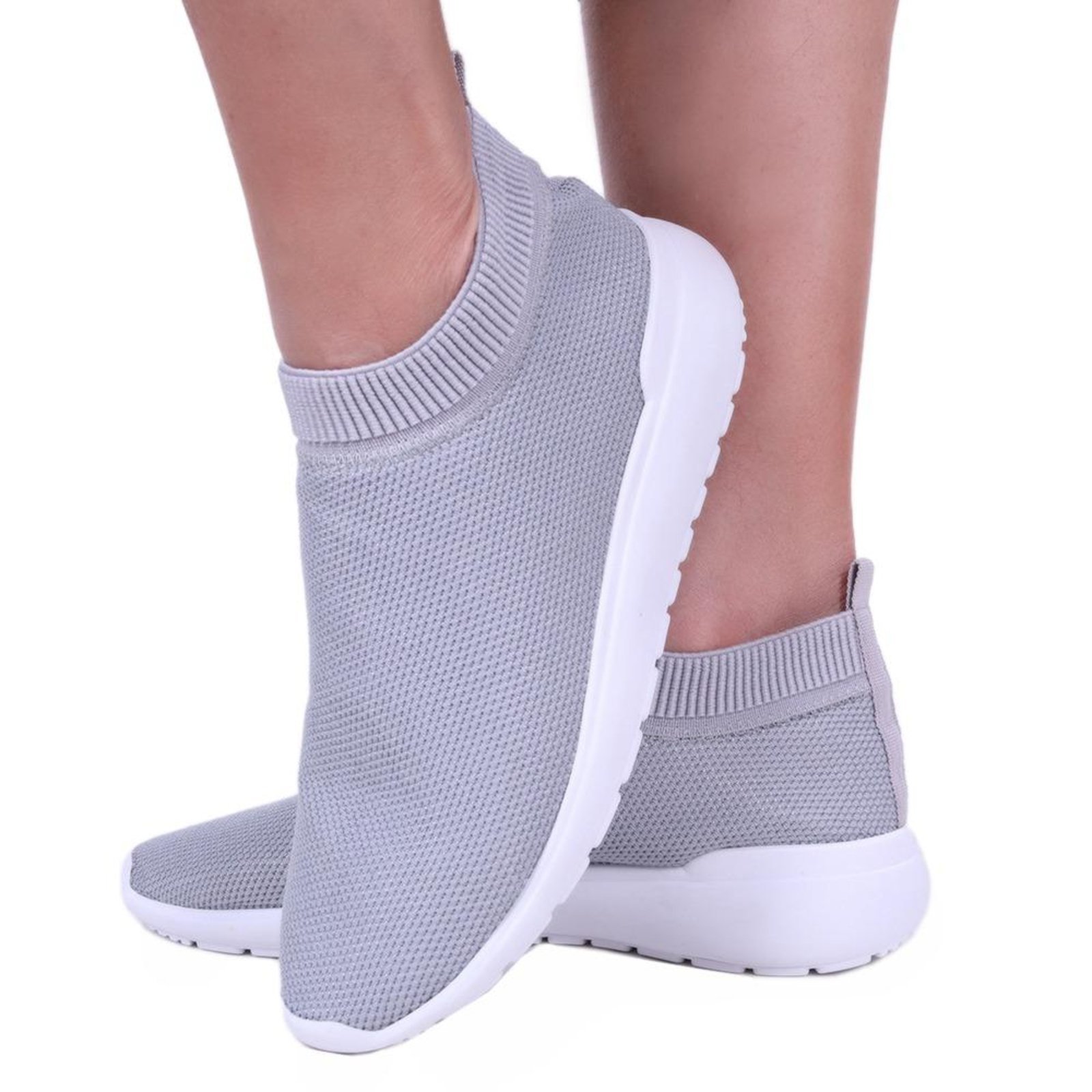Tênis Feminino Calce Fácil Estilo Meia Respirável Academia Esporte Casual Cinza