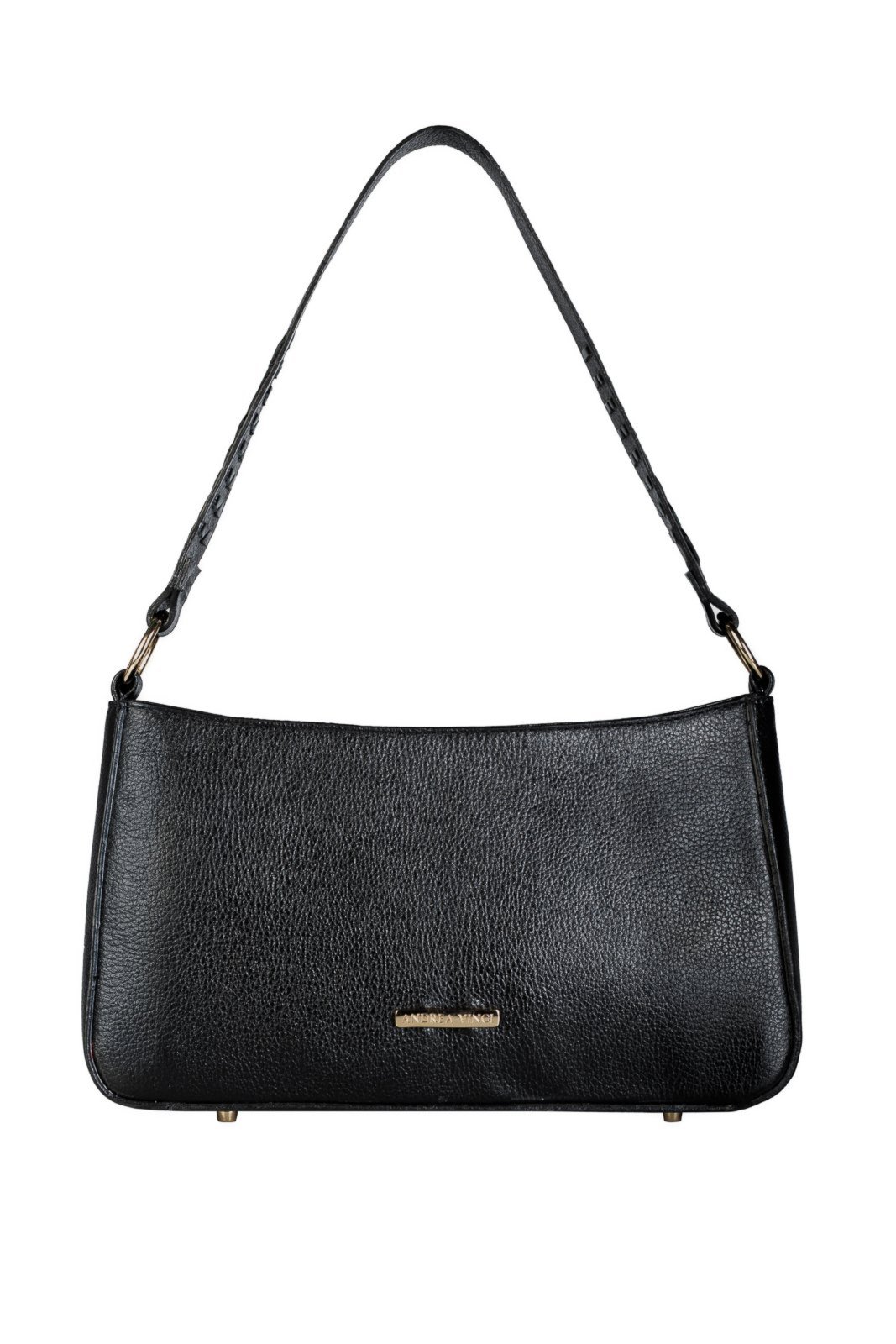 Bolsa de ombro em couro liso baguete Liah - Preto