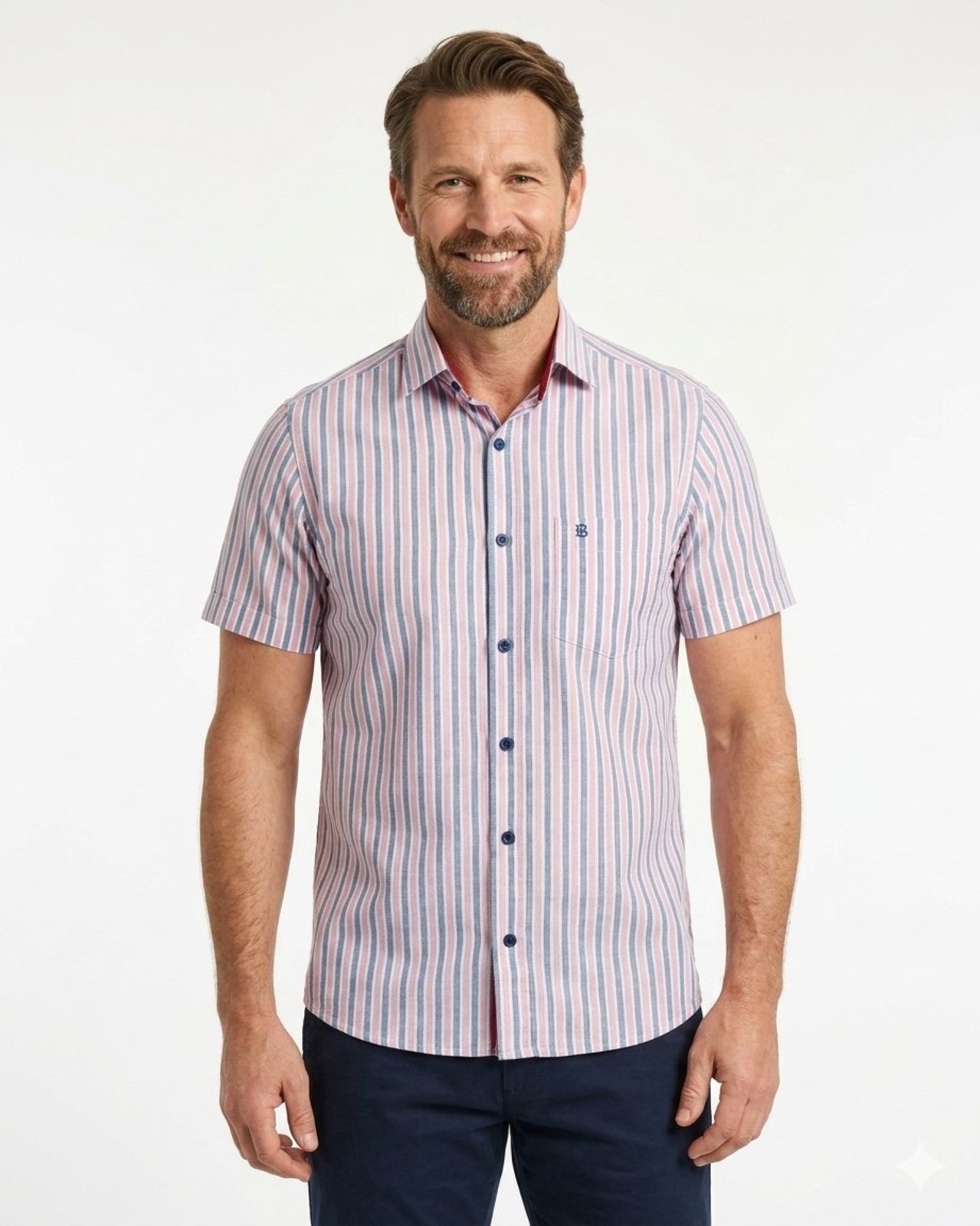 Camisa Casual Masculino LBL Listrado Panama Macia M/Curta Vermelho
