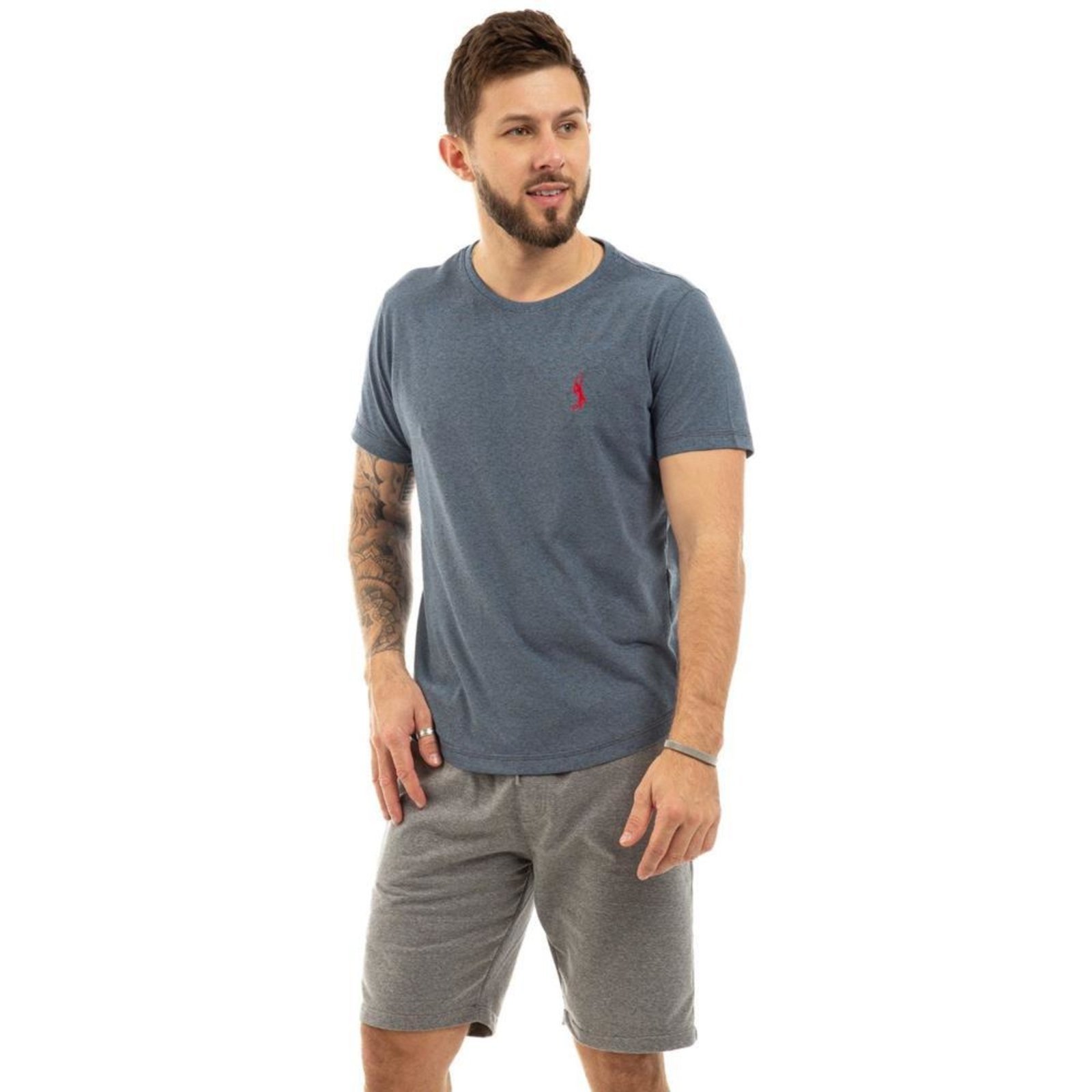 Camiseta Masculina Algodão Básica + Bermuda Elástico Lisa