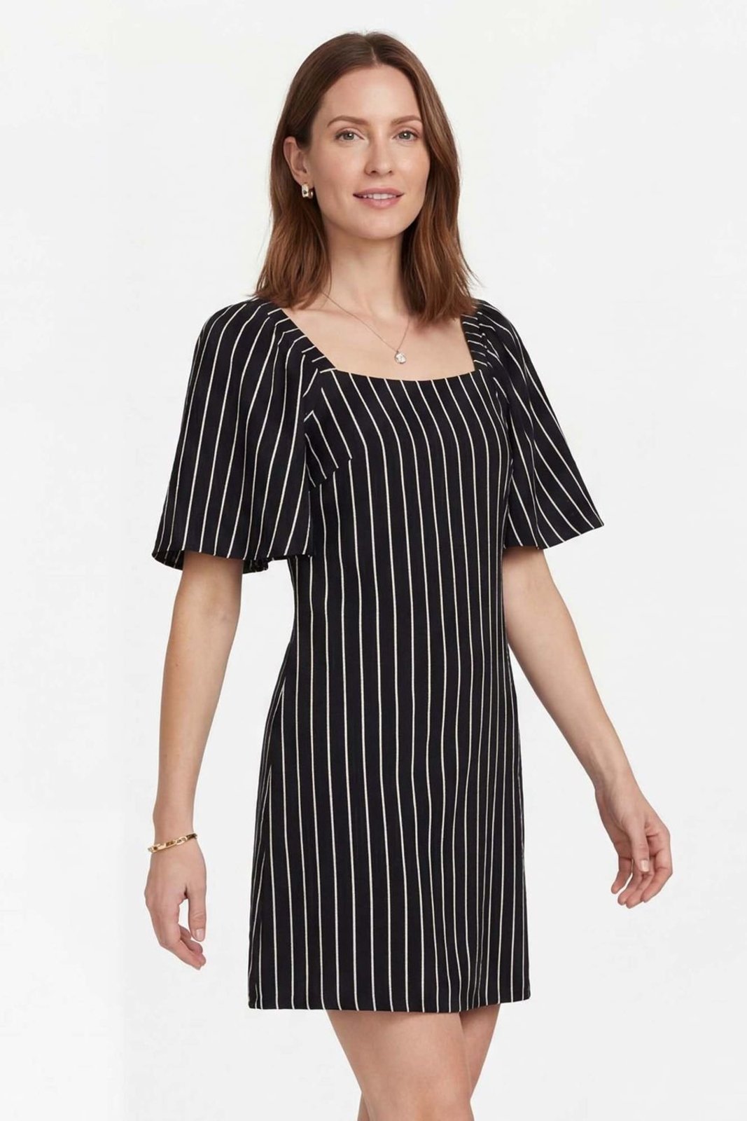 Vestido Curto Feminino Listrado Lurex Marialícia Preto
