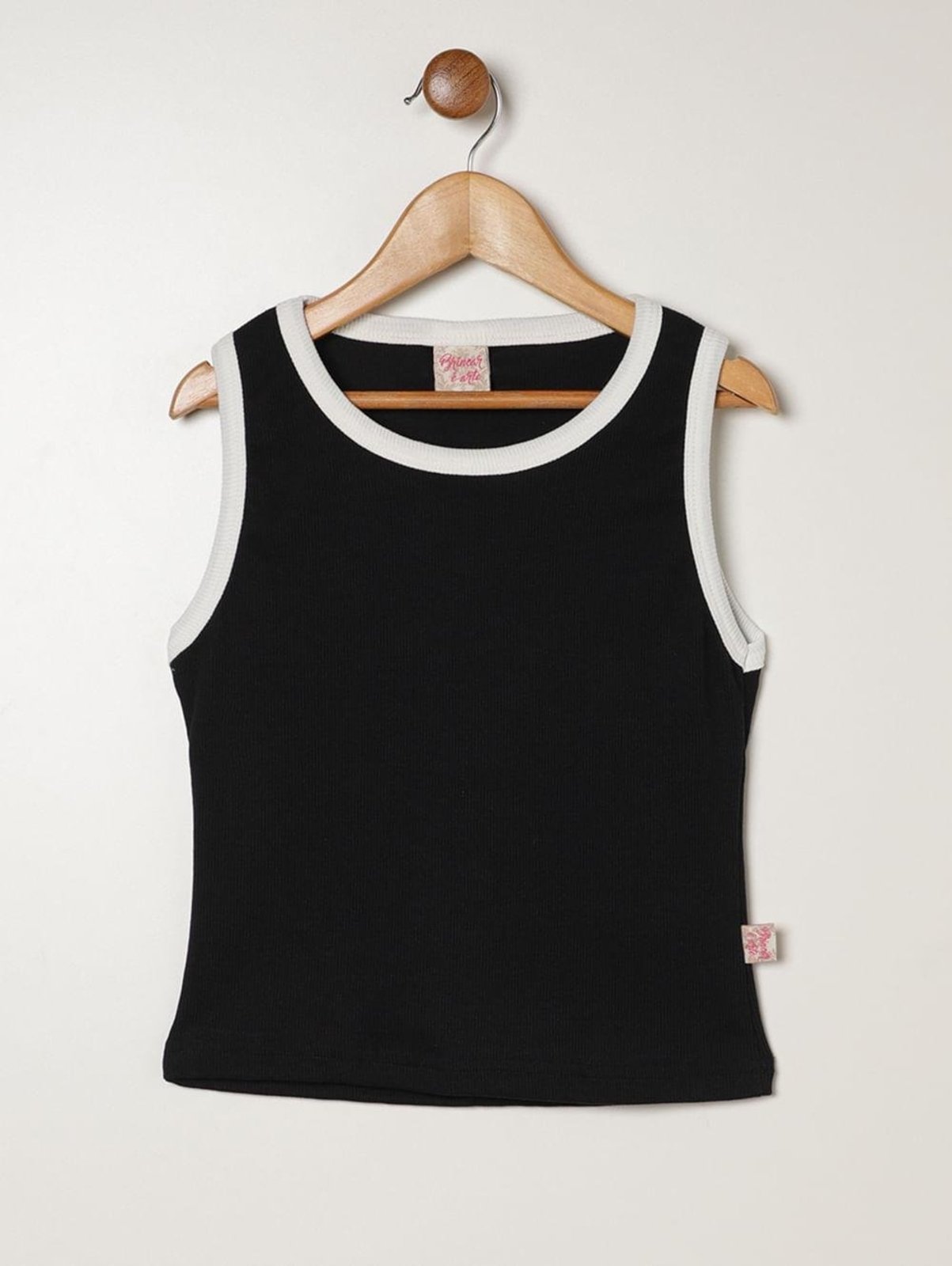 Infantil - Blusa Regata Canelada Juvenil Para Menina - PRETO