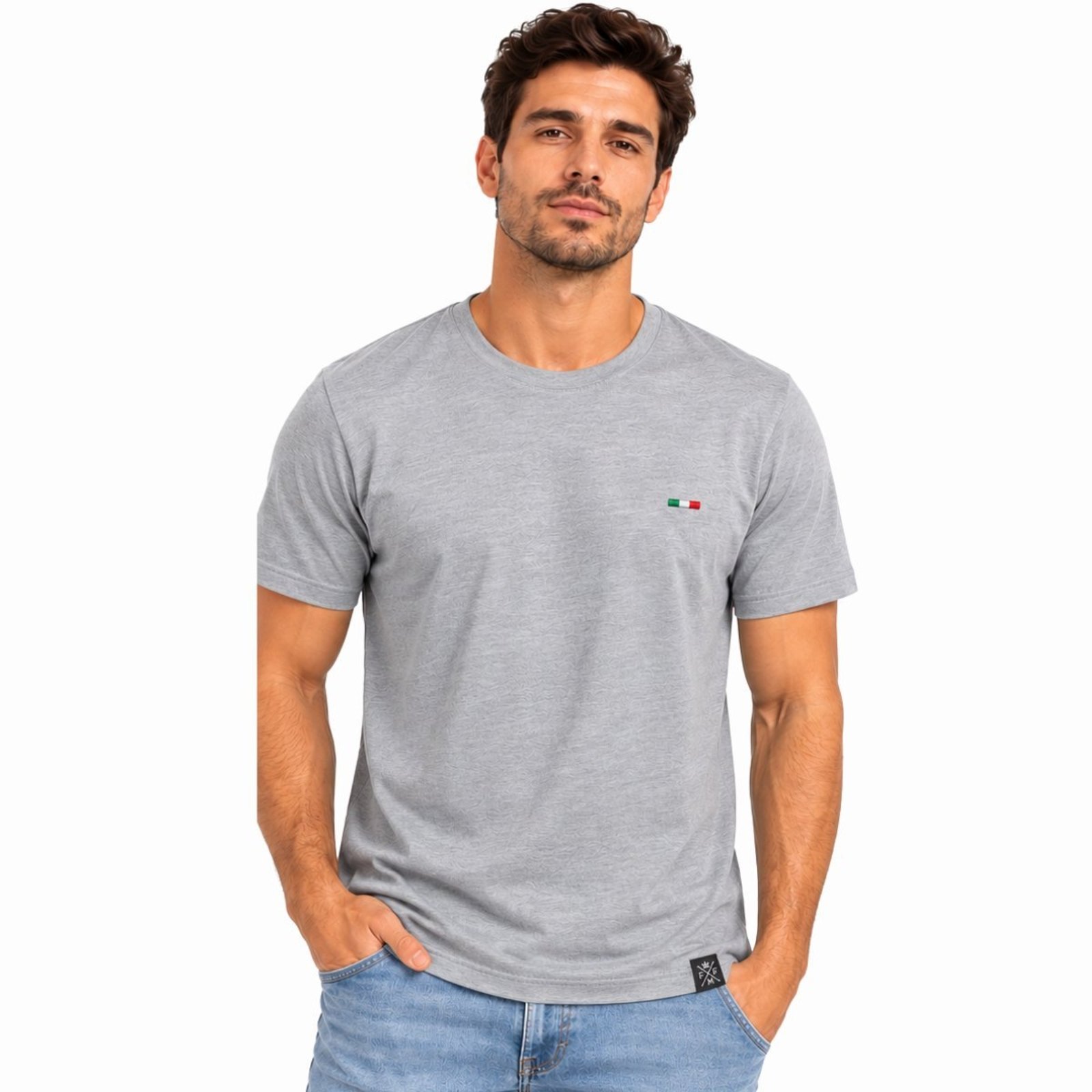 Camiseta Básica Masculina FMF Itália Algodão Premium Bordada Casual Cinza