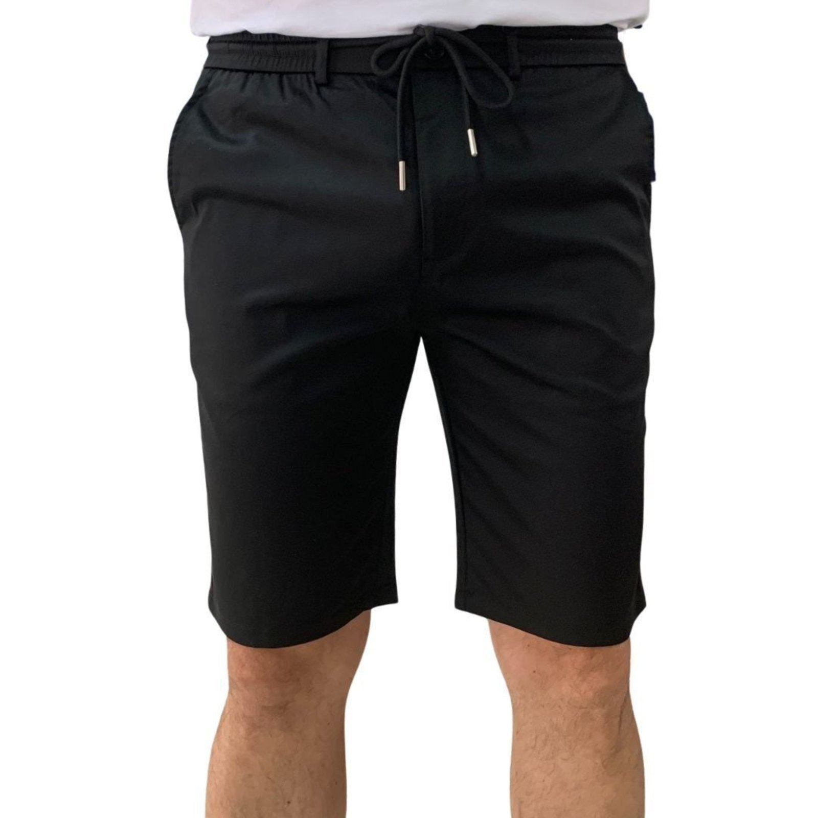 Bermuda Sarja Sallo Bolso-Faca Slim Preta 6990 - Preto - sallo