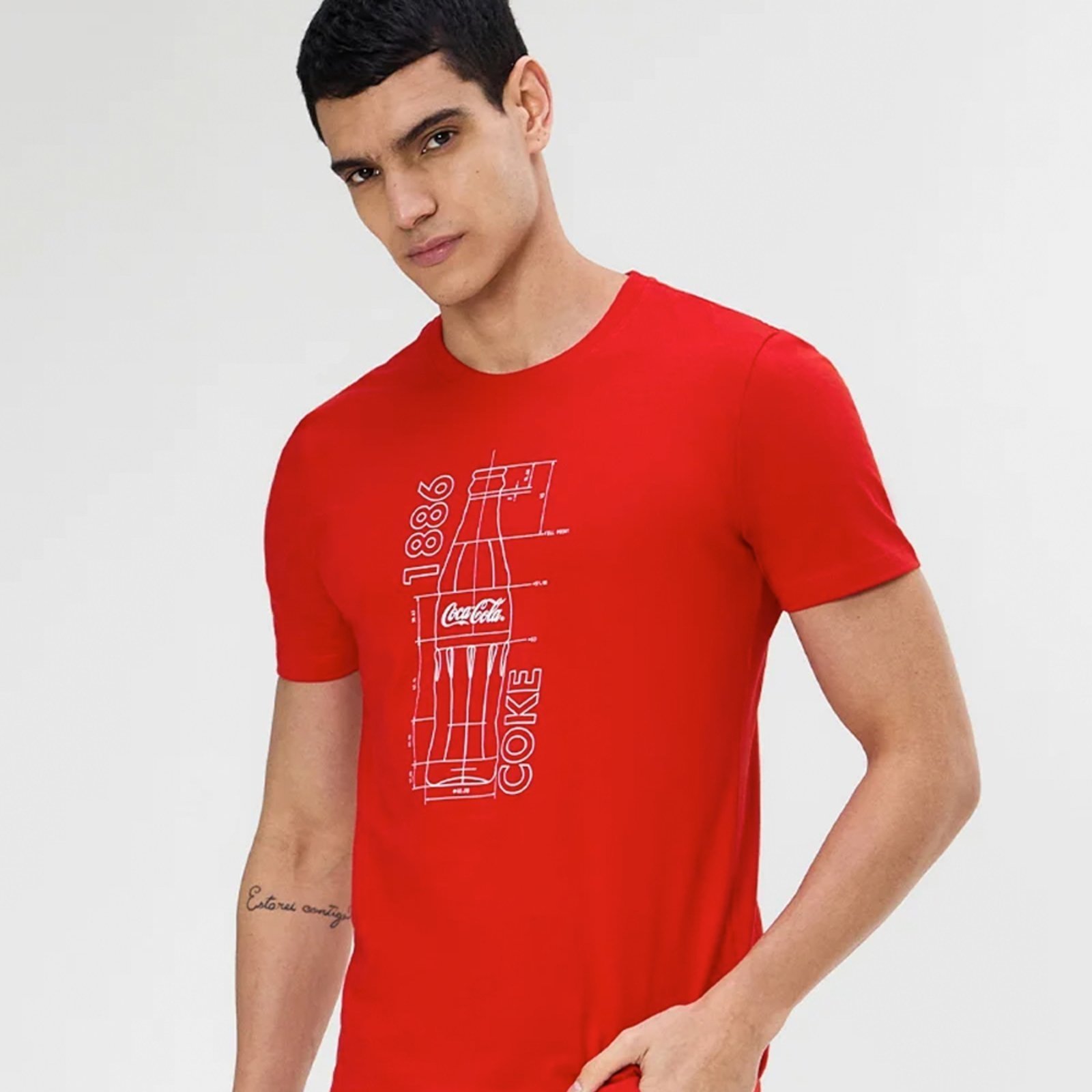 Camiseta Masculina Meia Malha Coke 1886 Coca-Cola Jeans Vermelho Coke