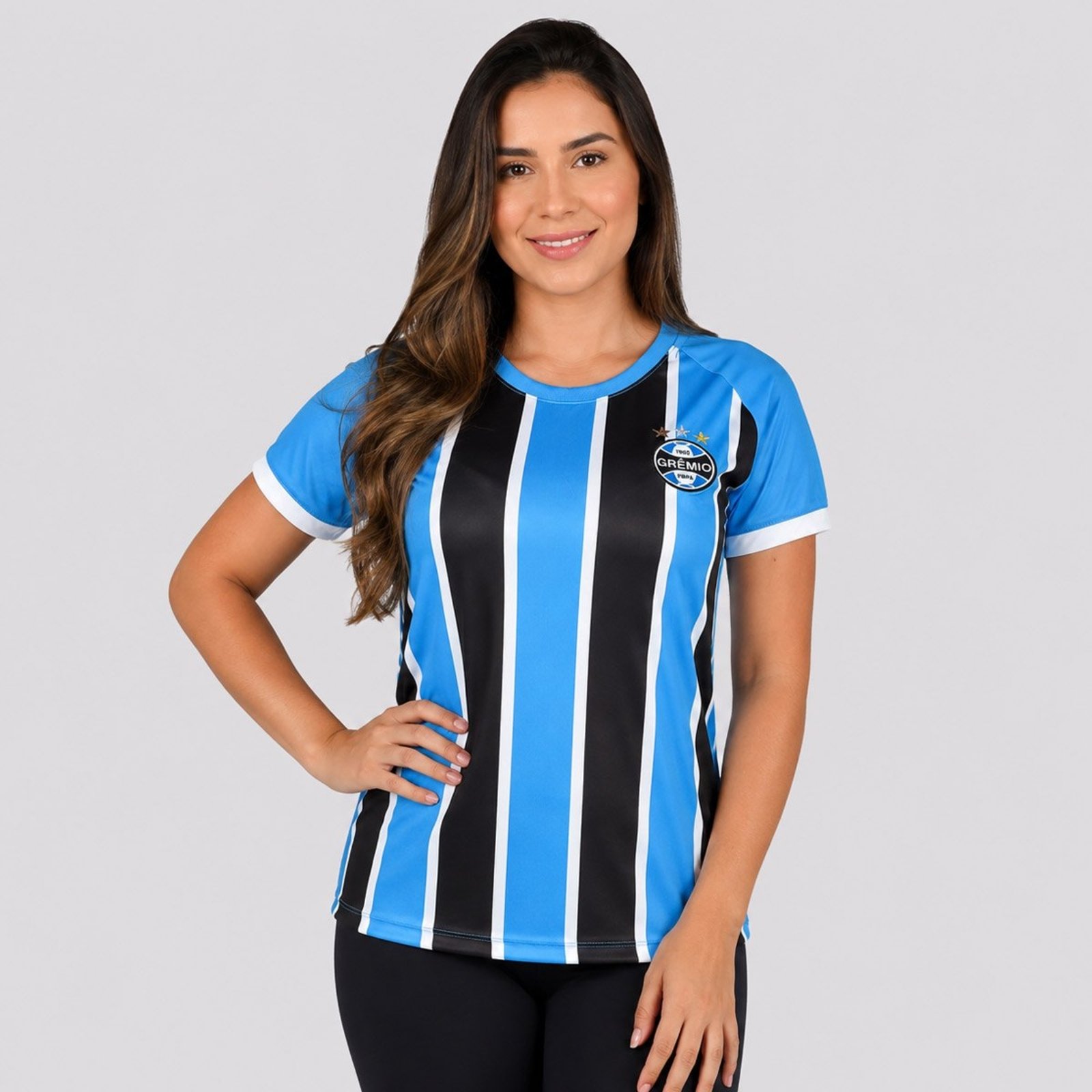 Camisa Grêmio Basic Feminina Azul e Preta