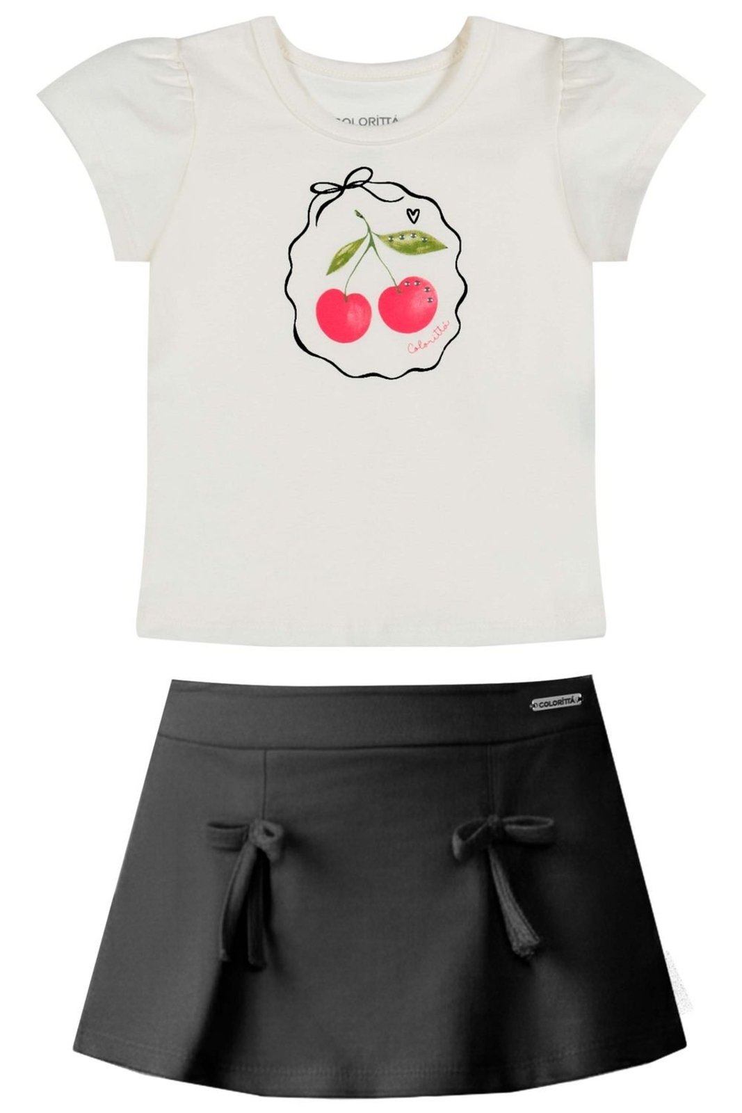 Infantil - Conjunto Menina Manga Curta Cereja Colorittá Preto