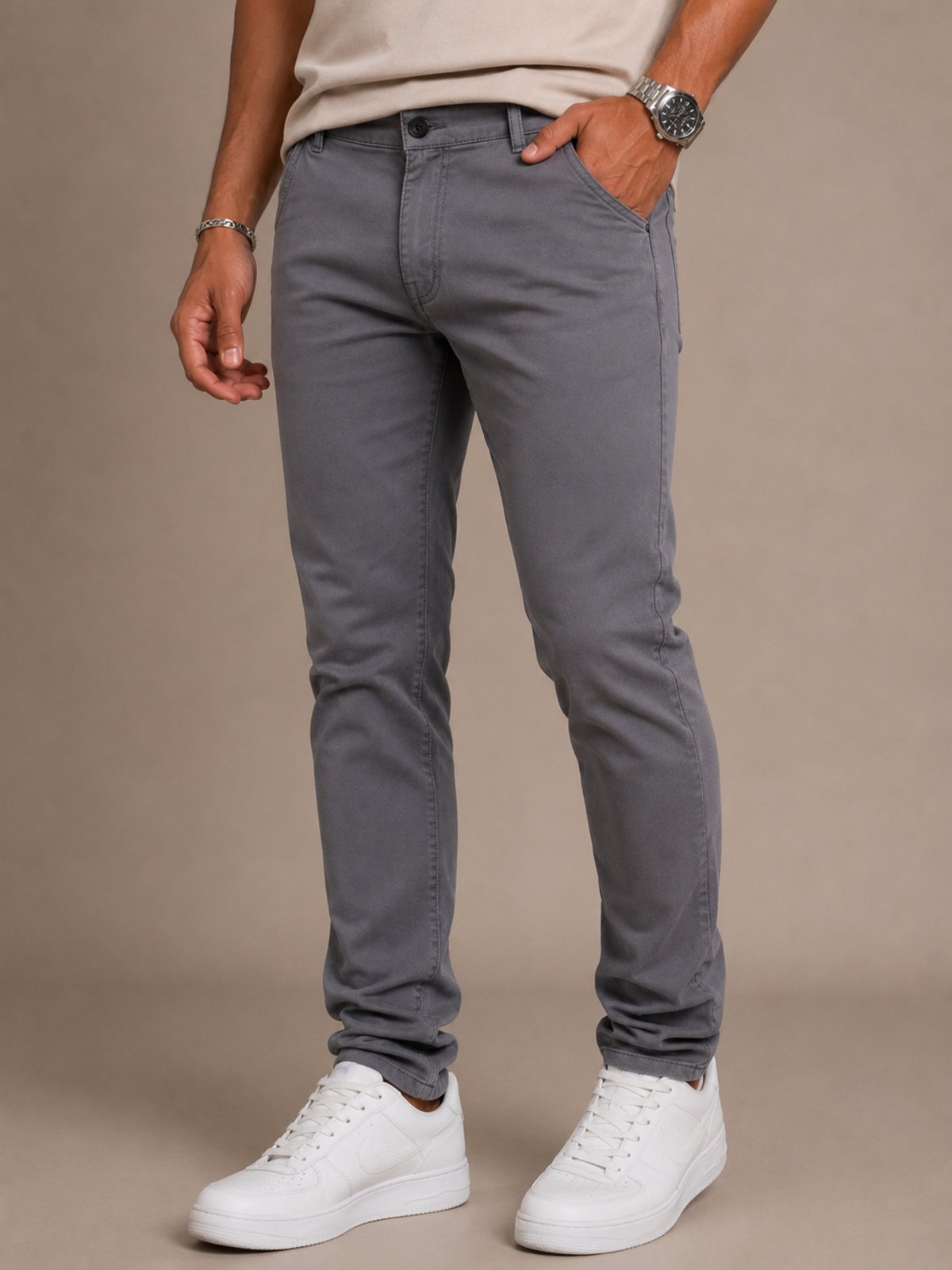 Calça Sarja Masculina 5 Estilo Conforto Casual Cinza