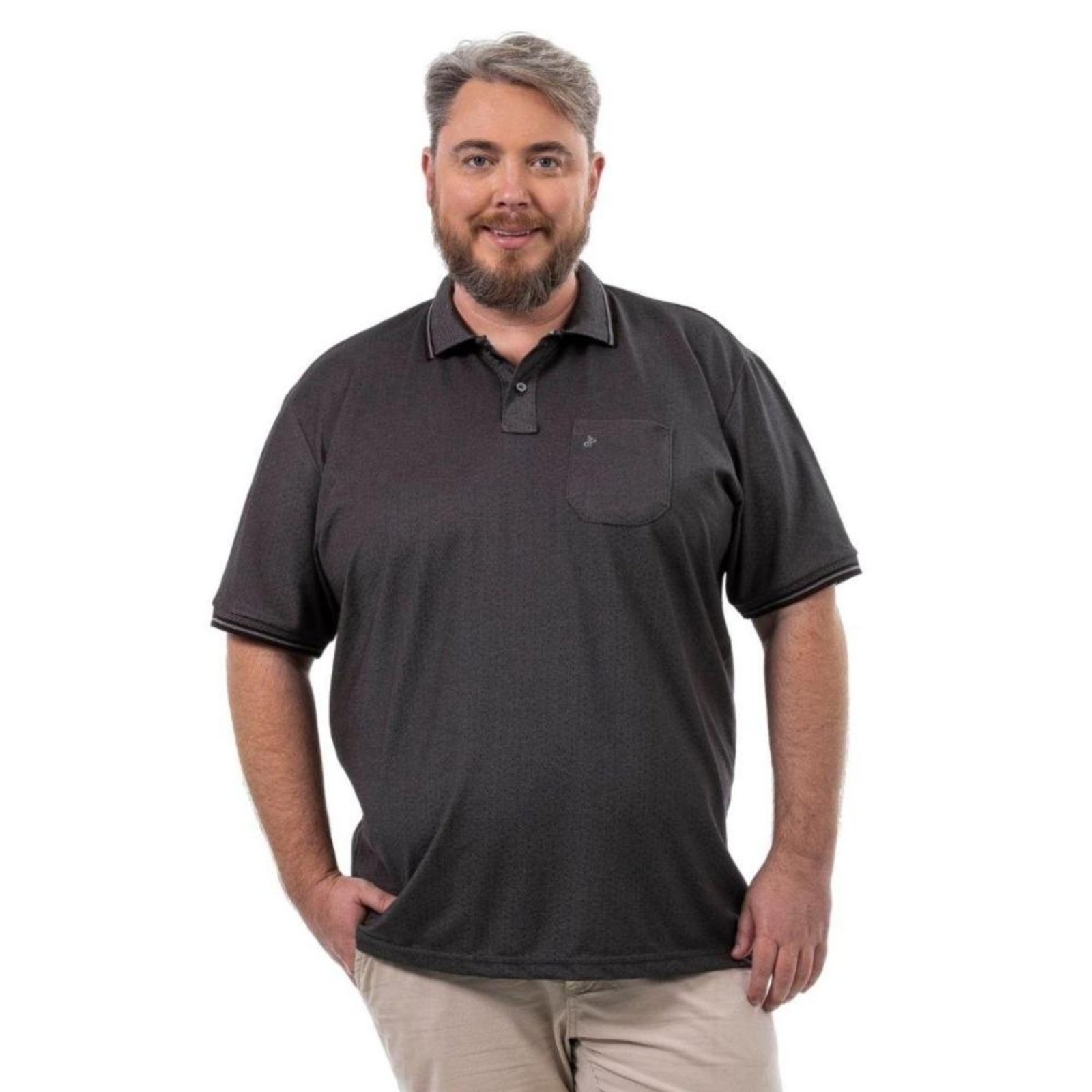 Camisa Polo Masculina Plus Size Pique Algodão com Bolso