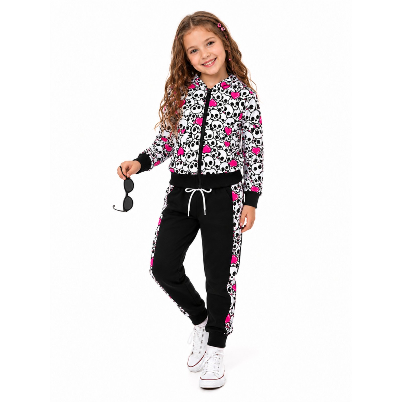 Infantil - Conjunto Menina Inverno Caveirinhas e Corações Iaia